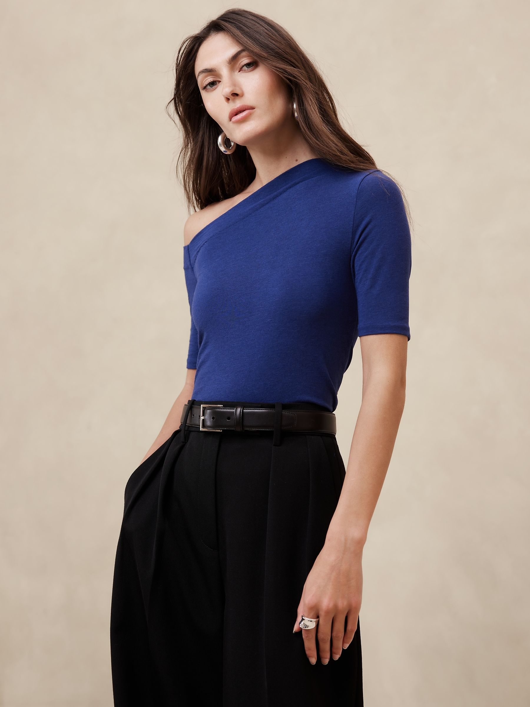 Banana Republic Blue Asymmetrical Wool-Blend Top - Image 1 of 1