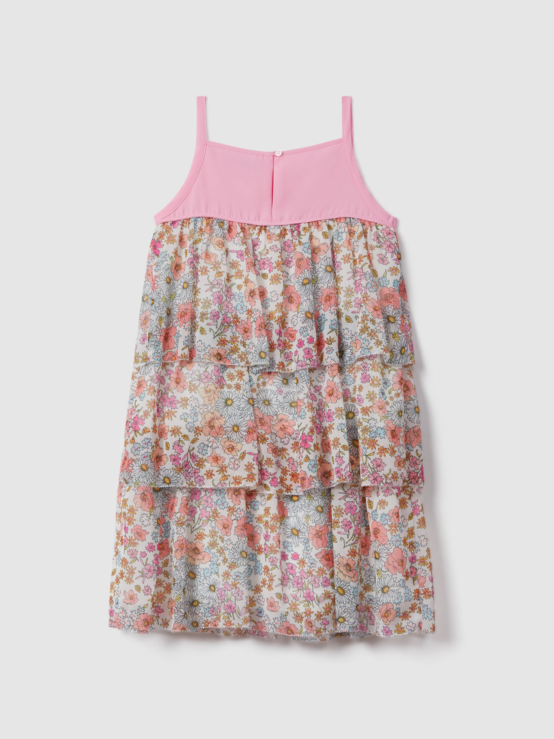 13-14 yrs Floral Print Tiered Dress in Pink Print - Image 4 of 5