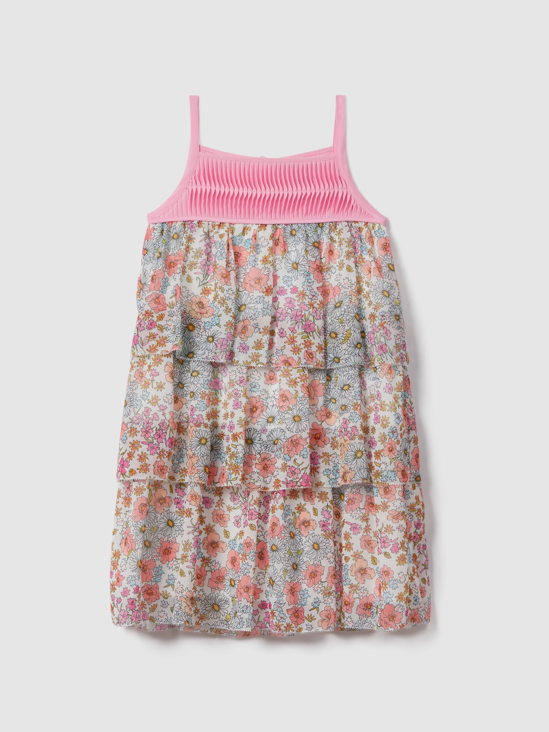 4-9 yrs Floral Print Tiered Dress in Pink Print - Image 2 of 5