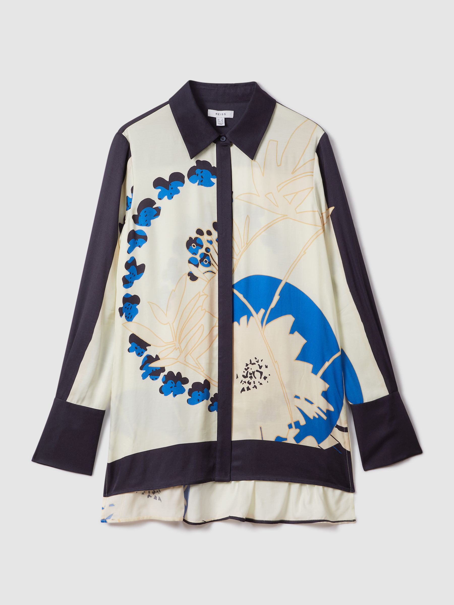 Printed Split Hem Shirt in Navy/Blue - Image 2 of 6