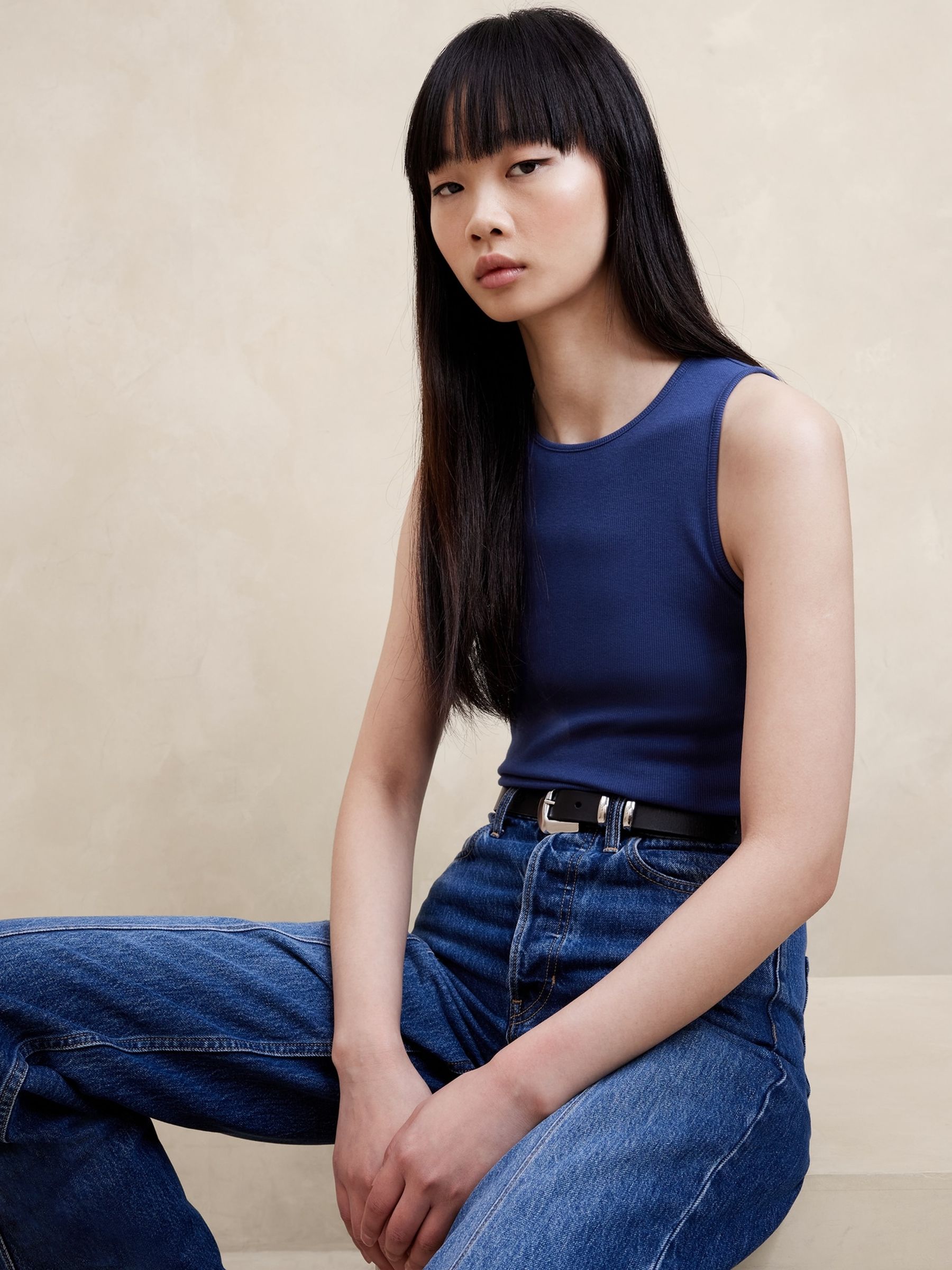 Banana Republic Blue Ribbed Cutaway Vest - Image 1 of 1