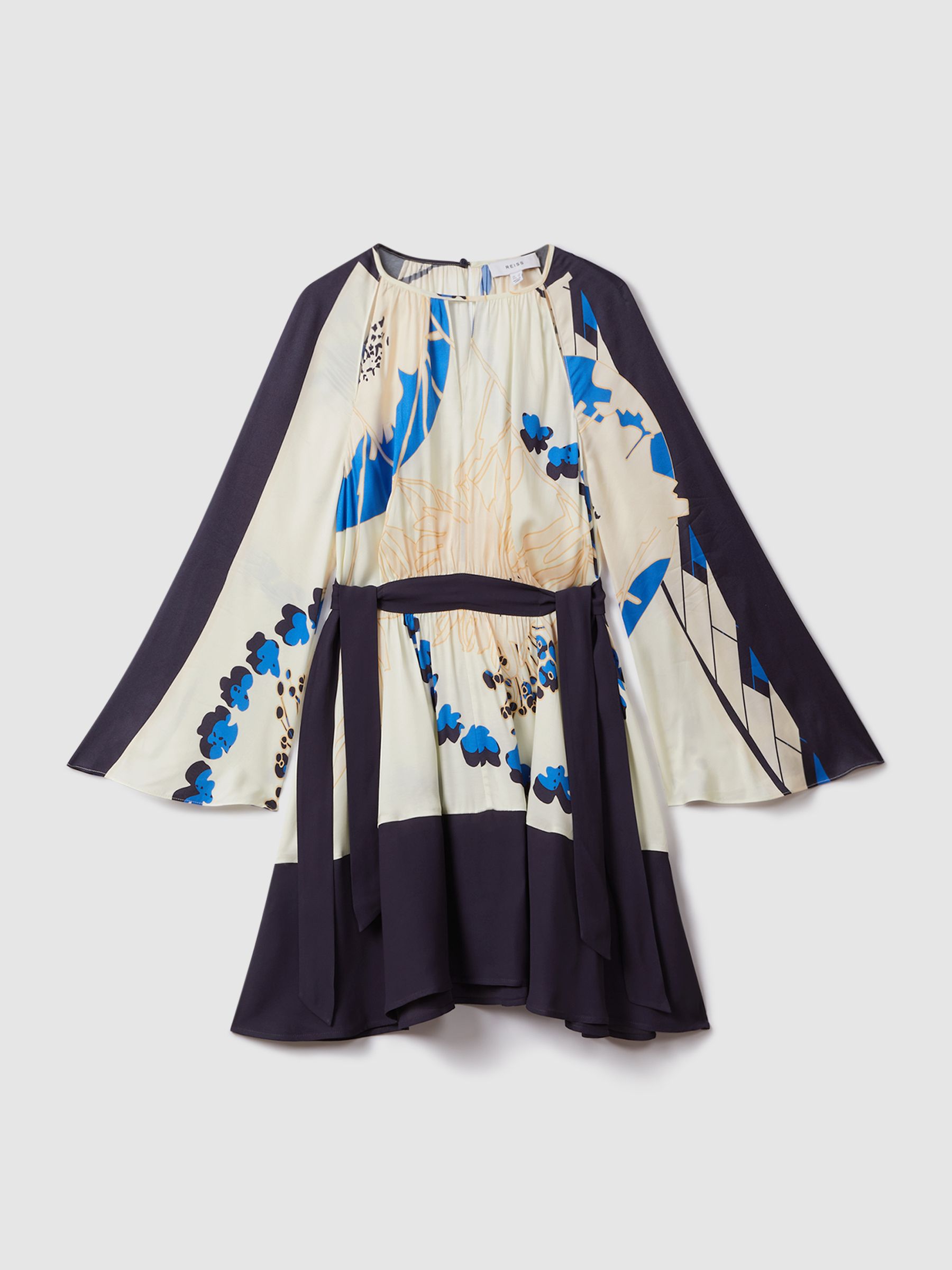 Printed Side Tie Mini Dress in Navy/Blue - Image 2 of 6