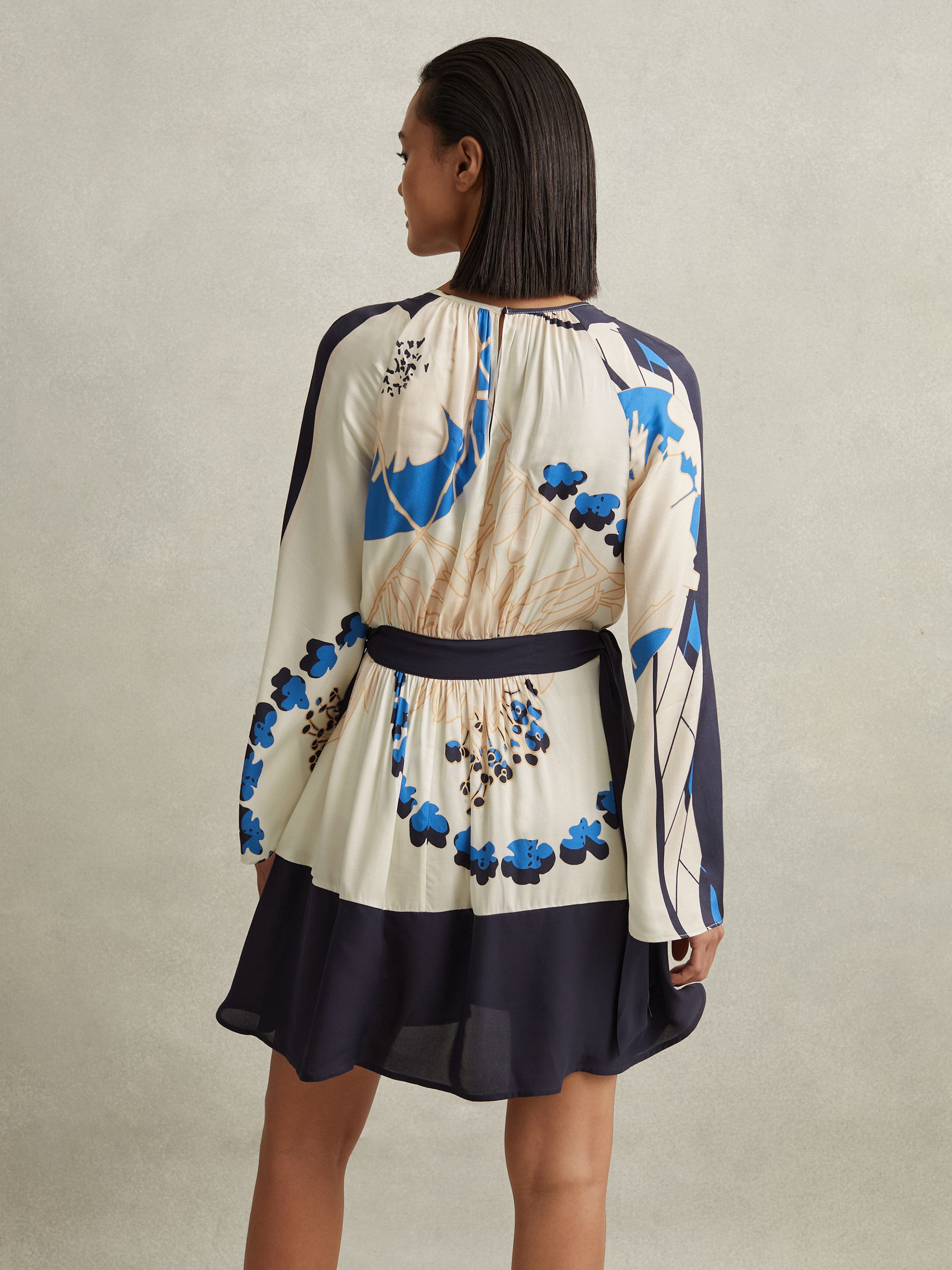 Printed Side Tie Mini Dress in Navy/Blue - Image 5 of 6
