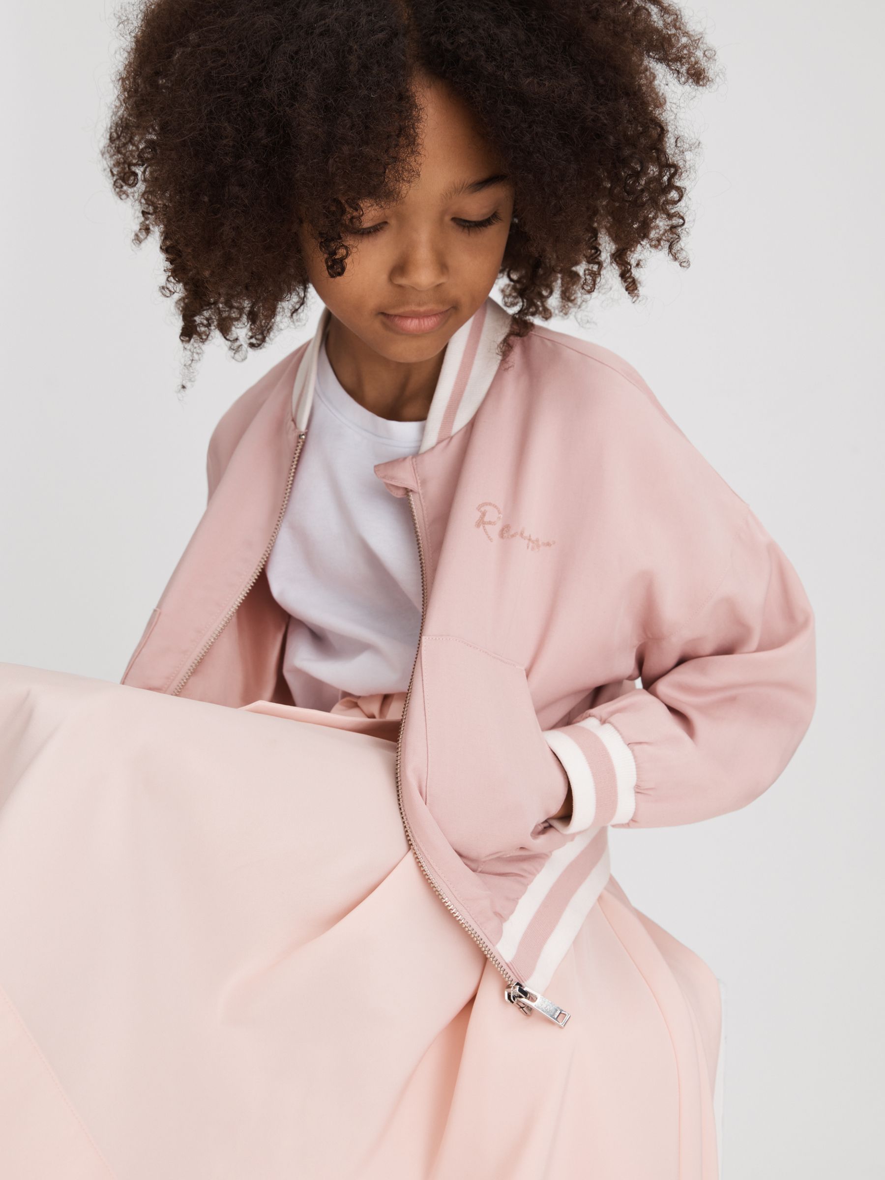 9-13 yrs Colourblock Varsity Bomber Jacket in Pink - Image 1 of 4