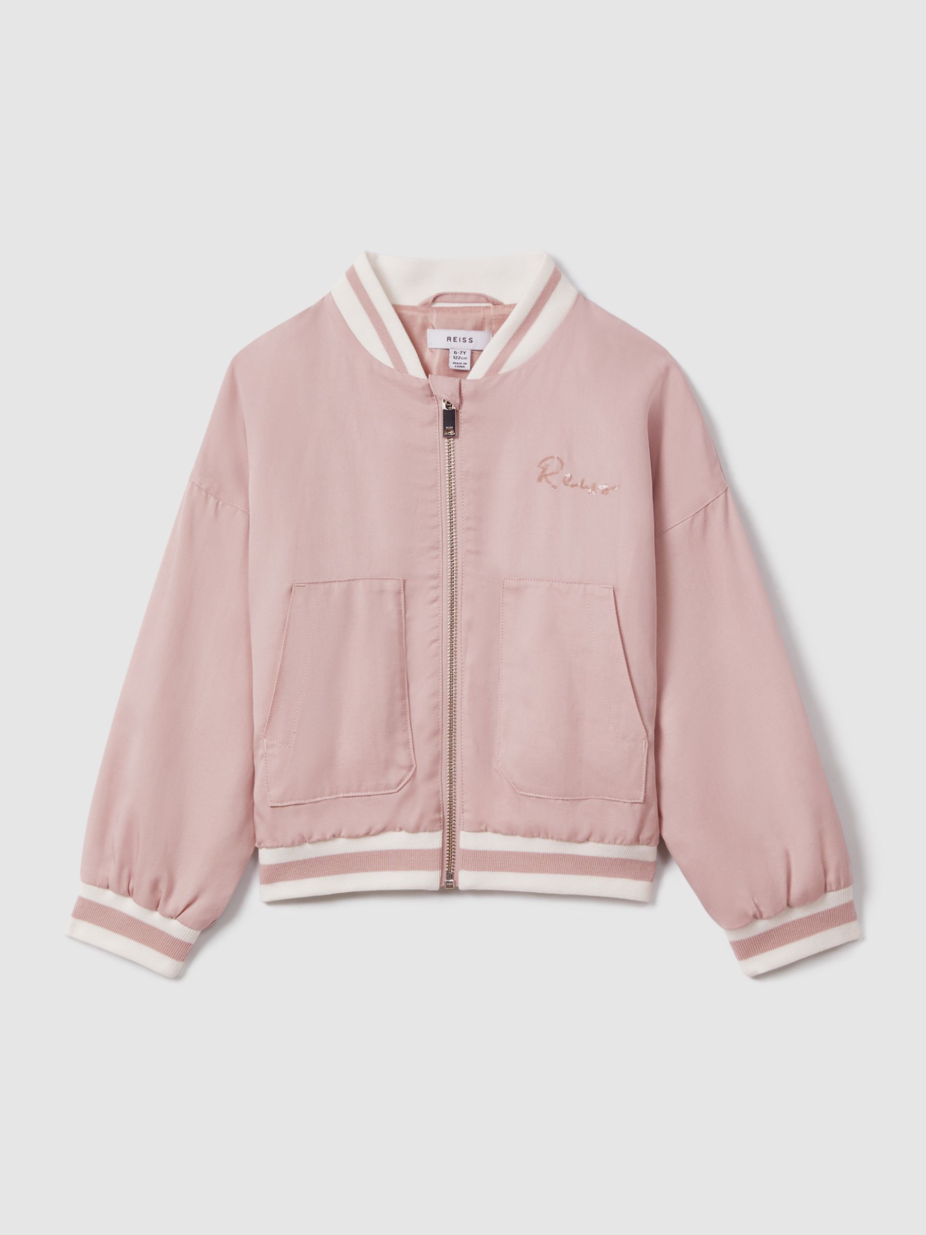 9-13 yrs Colourblock Varsity Bomber Jacket in Pink - Image 2 of 4