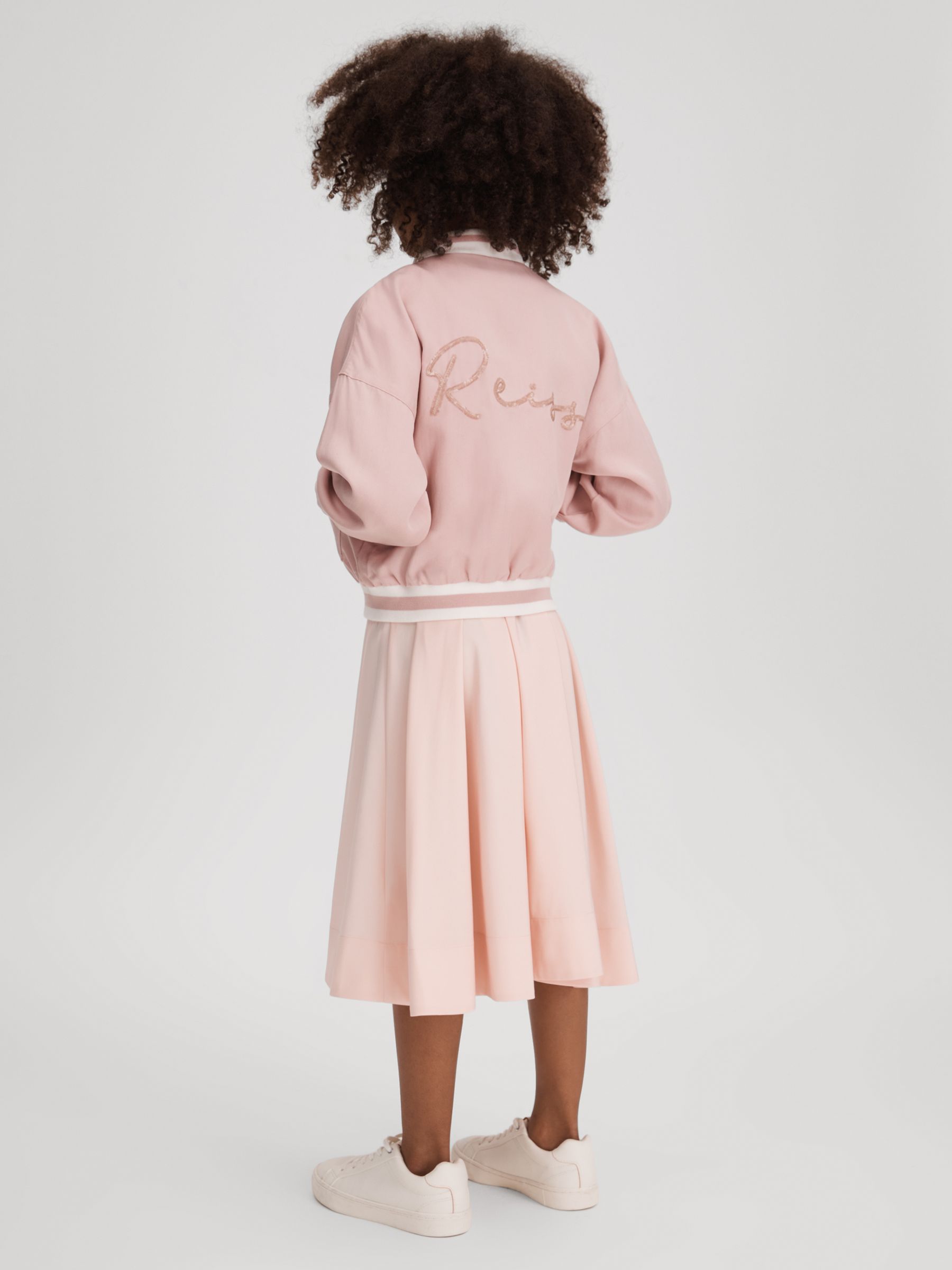 9-13 yrs Colourblock Varsity Bomber Jacket in Pink - Image 3 of 4
