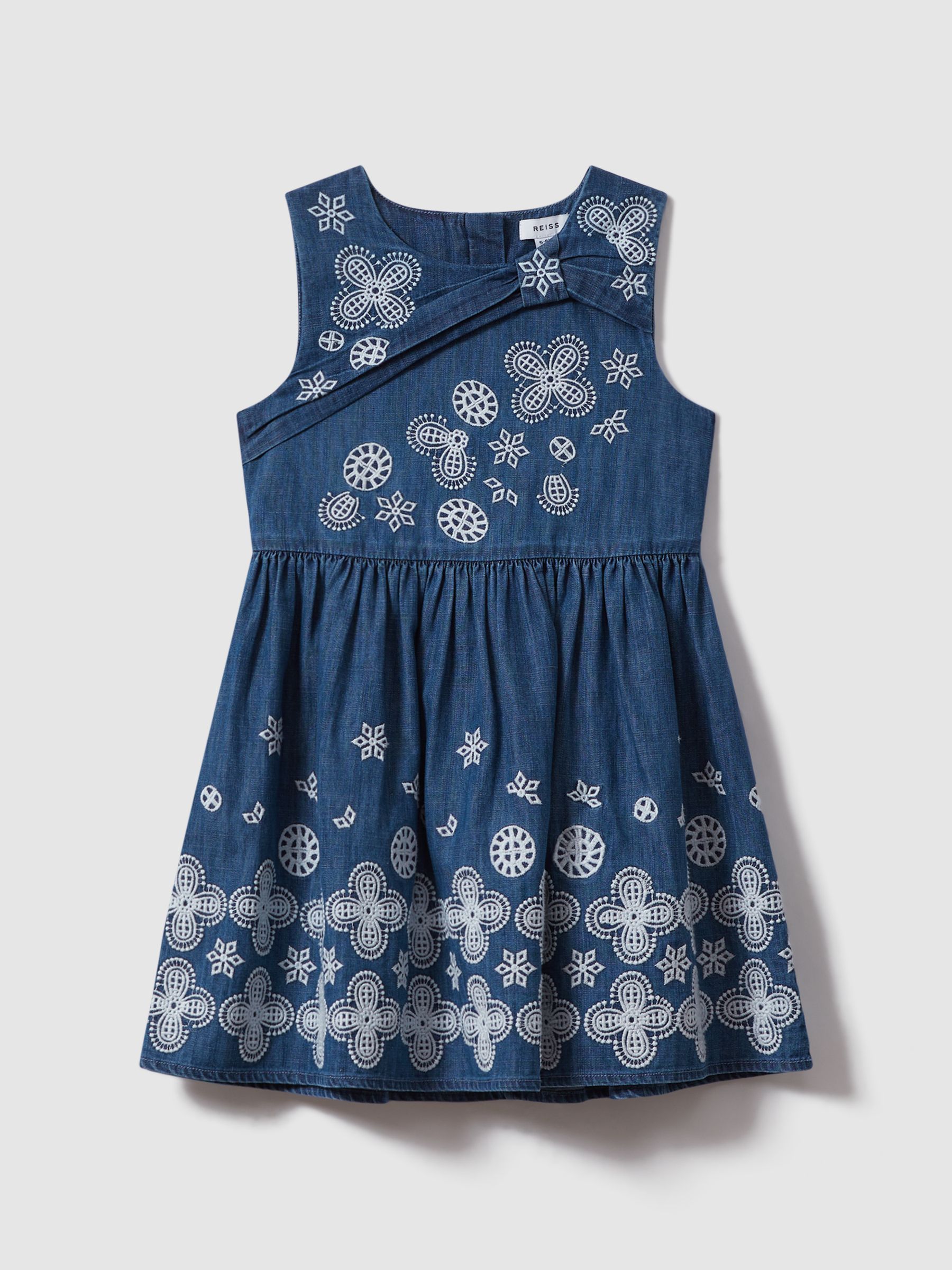 13-14 yrs Denim Broderie Dress in Denim - Image 1 of 4