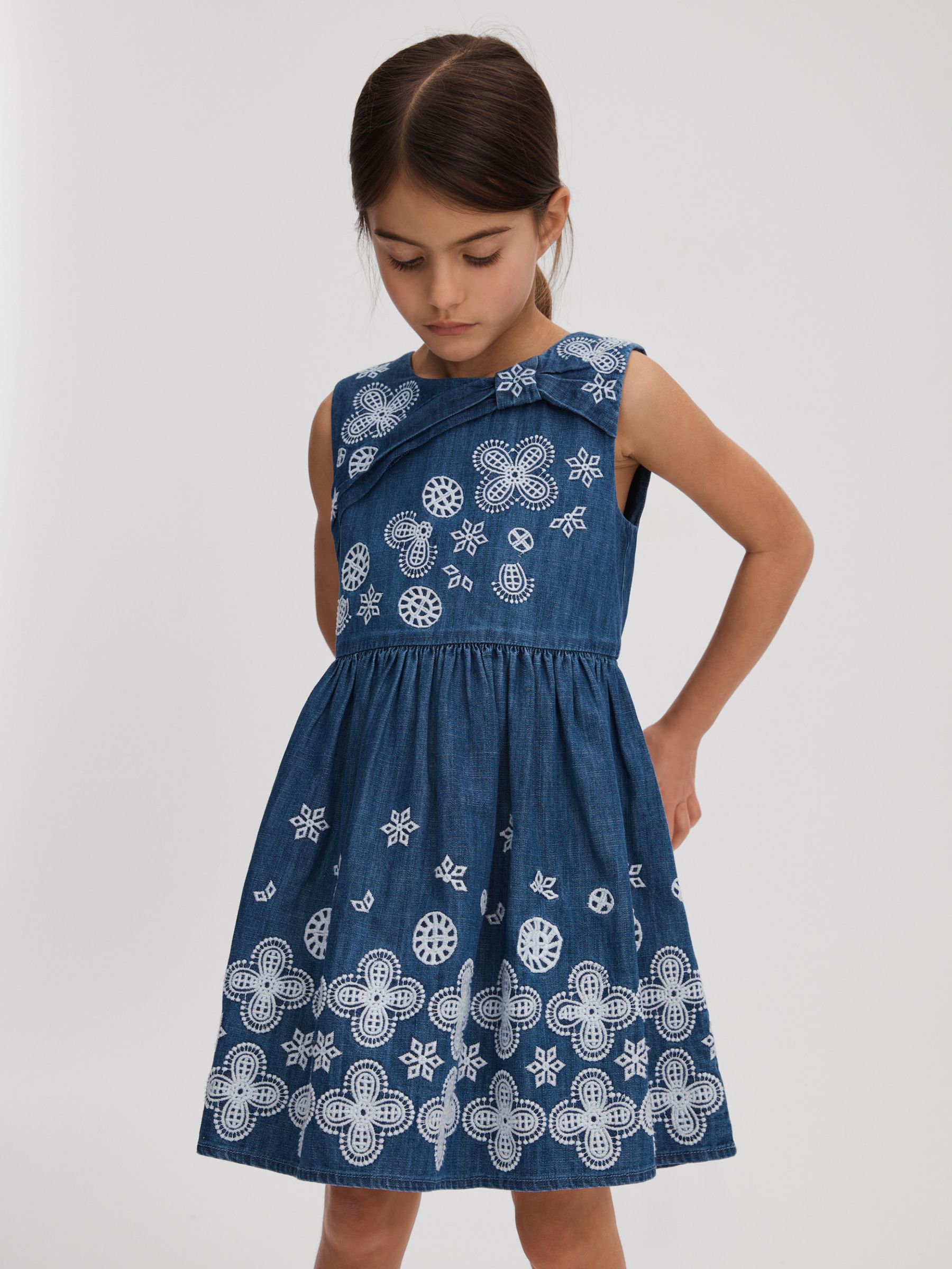 13-14 yrs Denim Broderie Dress in Denim - Image 2 of 4