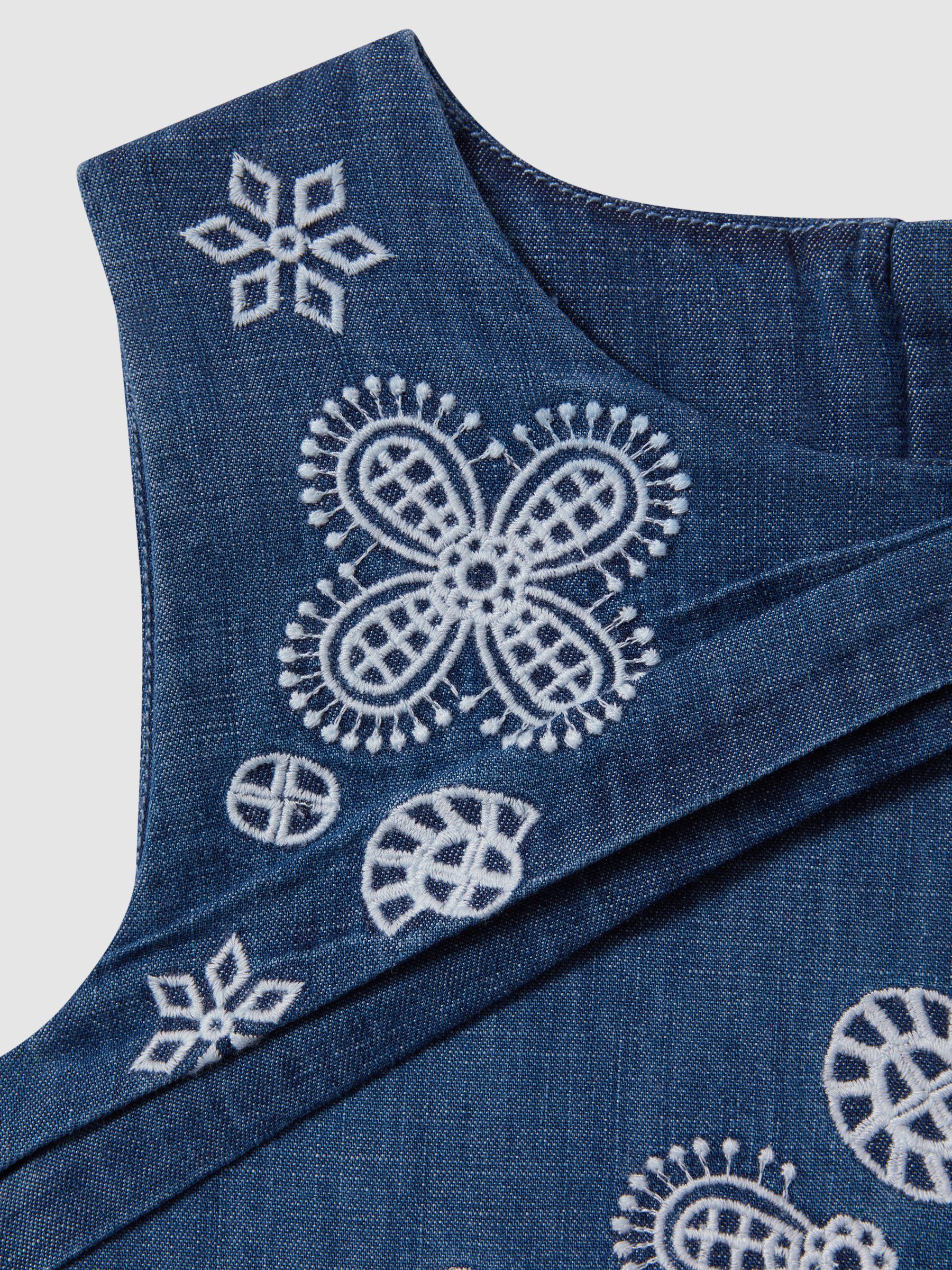 13-14 yrs Denim Broderie Dress in Denim - Image 4 of 4