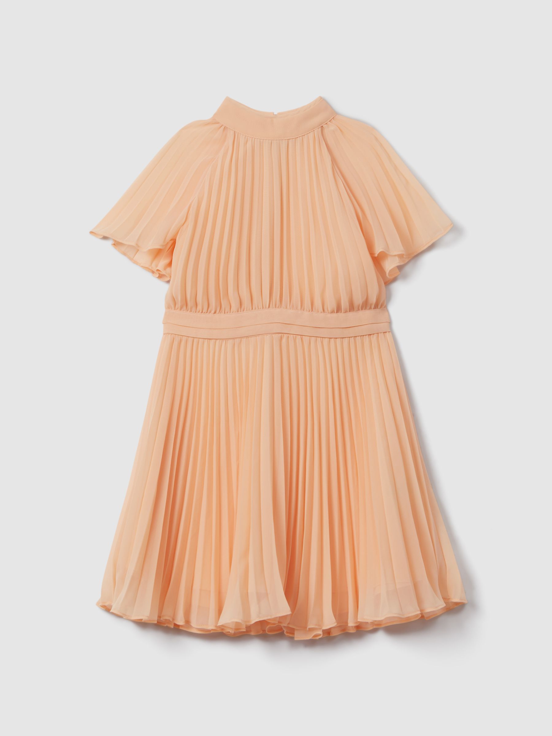 9-13 yrs Pleated Cape Sleeve Dress in Apricot - Image 2 of 4