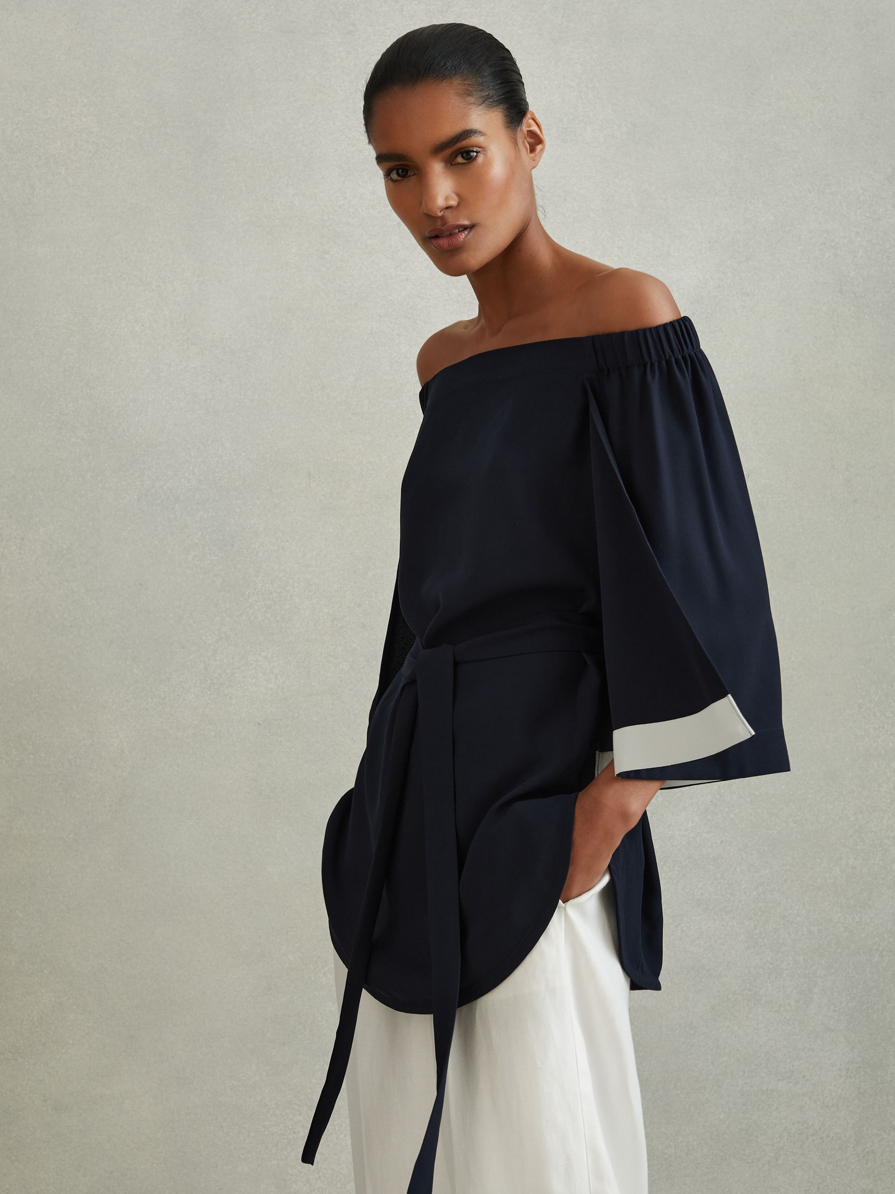 Off-The-Shoulder Tunic in Navy - Image 3 of 6