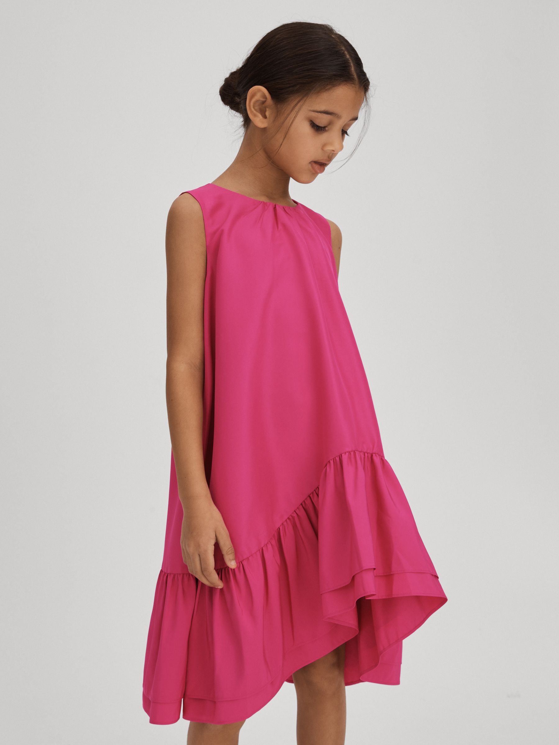 13-14 yrs Layered High-Low Dress in Bright Pink - Image 3 of 7