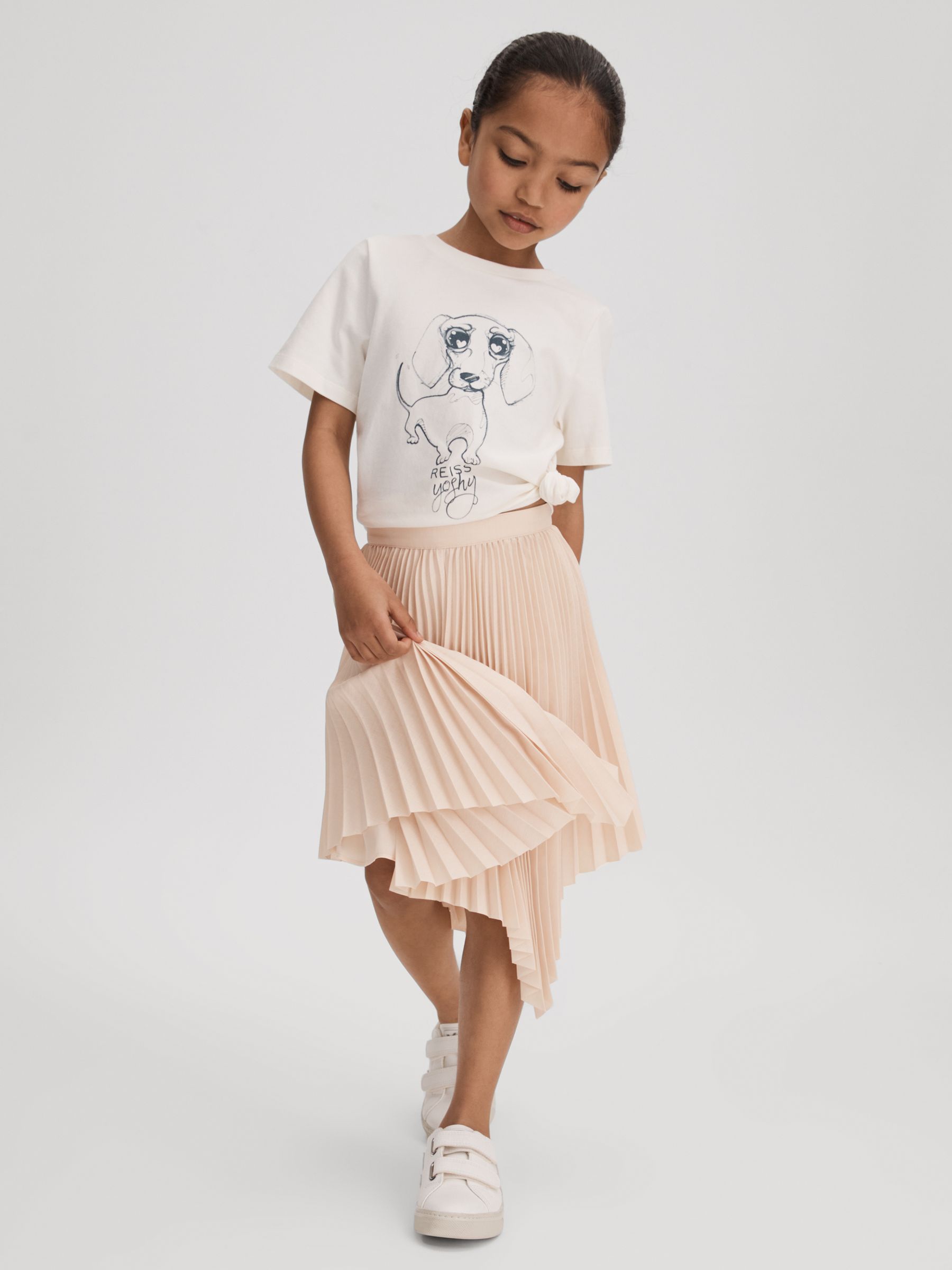 9-13 yrs Pleated Asymmetric Skirt in Pink - Image 3 of 4