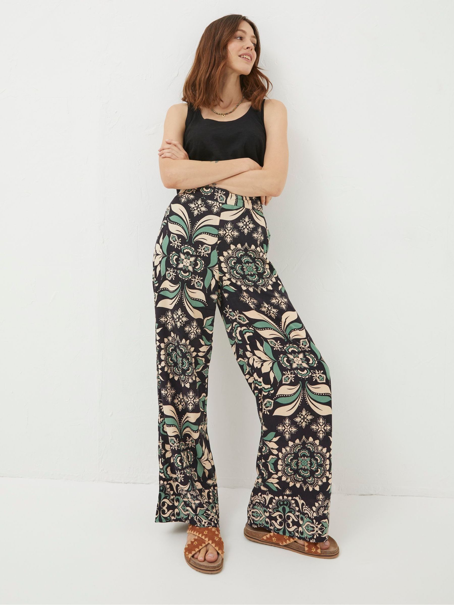 Black Isla Mosaic Leaf Wide Leg Trousers - Image 3 of 6