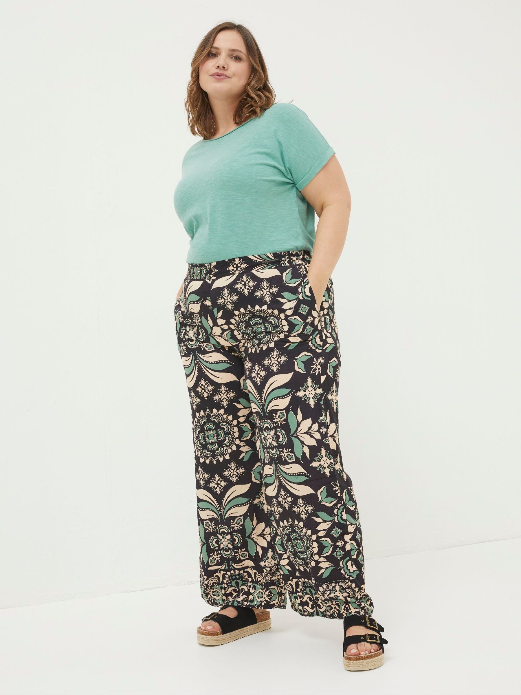 Black Isla Mosaic Leaf Wide Leg Trousers - Image 4 of 6