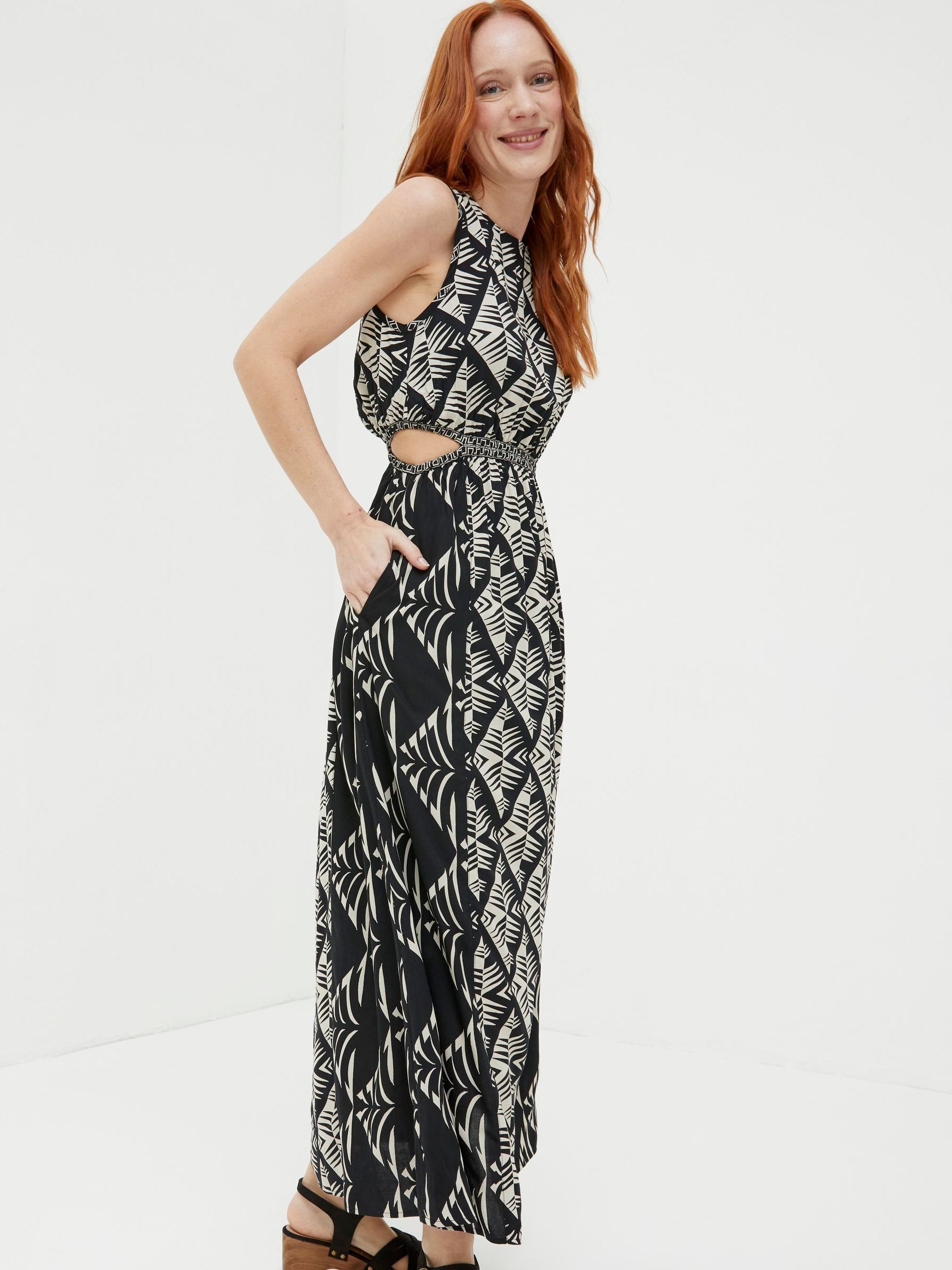 Geo Cut Out Midi Beach Dress