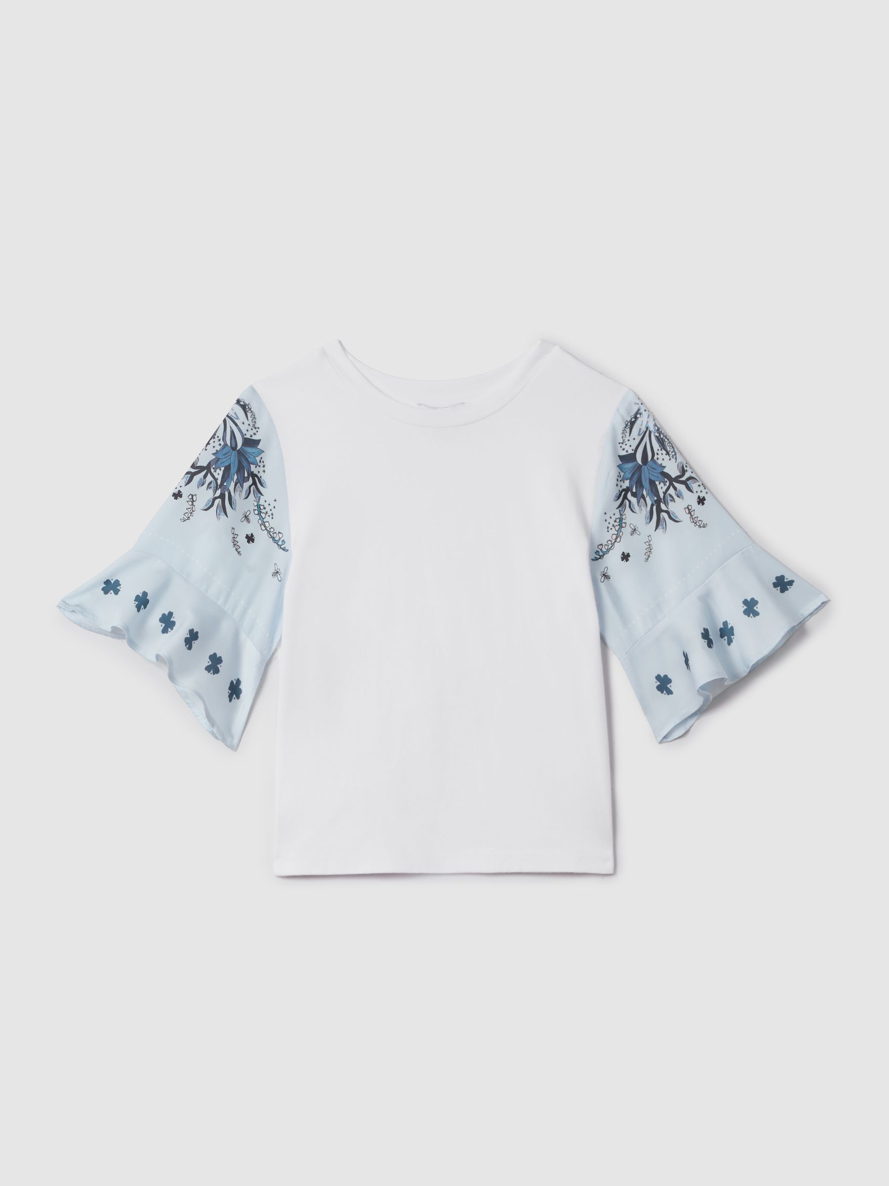 9-13 yrs Flute Sleeve Crew Neck T-Shirt in White - Image 2 of 6