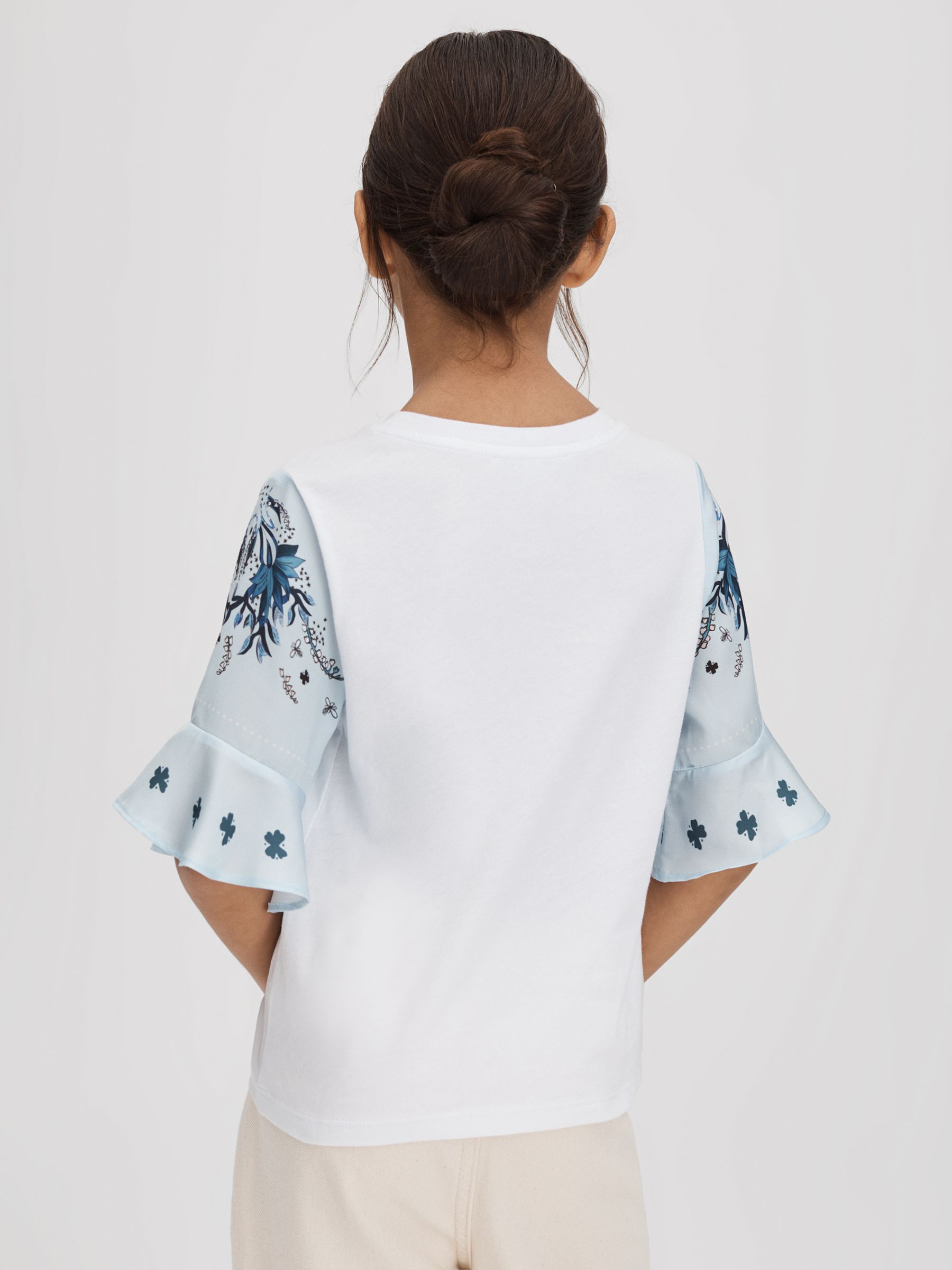 9-13 yrs Flute Sleeve Crew Neck T-Shirt in White - Image 5 of 6