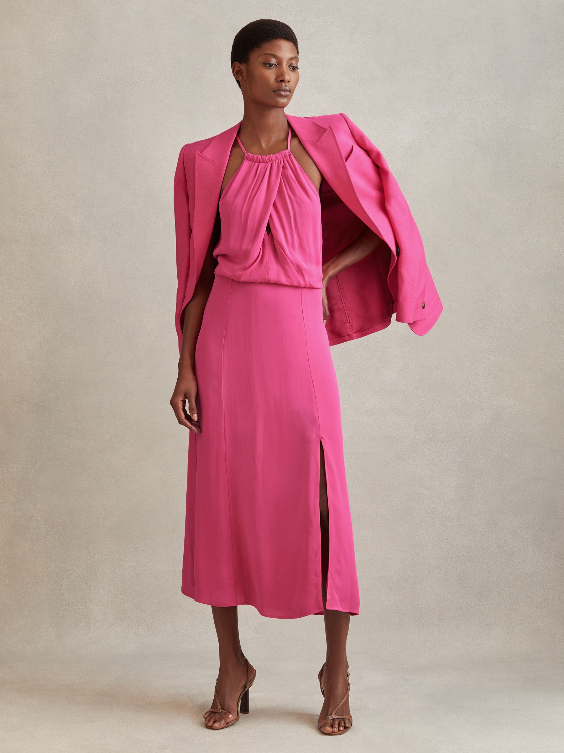 Drape Front Midi Dress in Pink - image 3