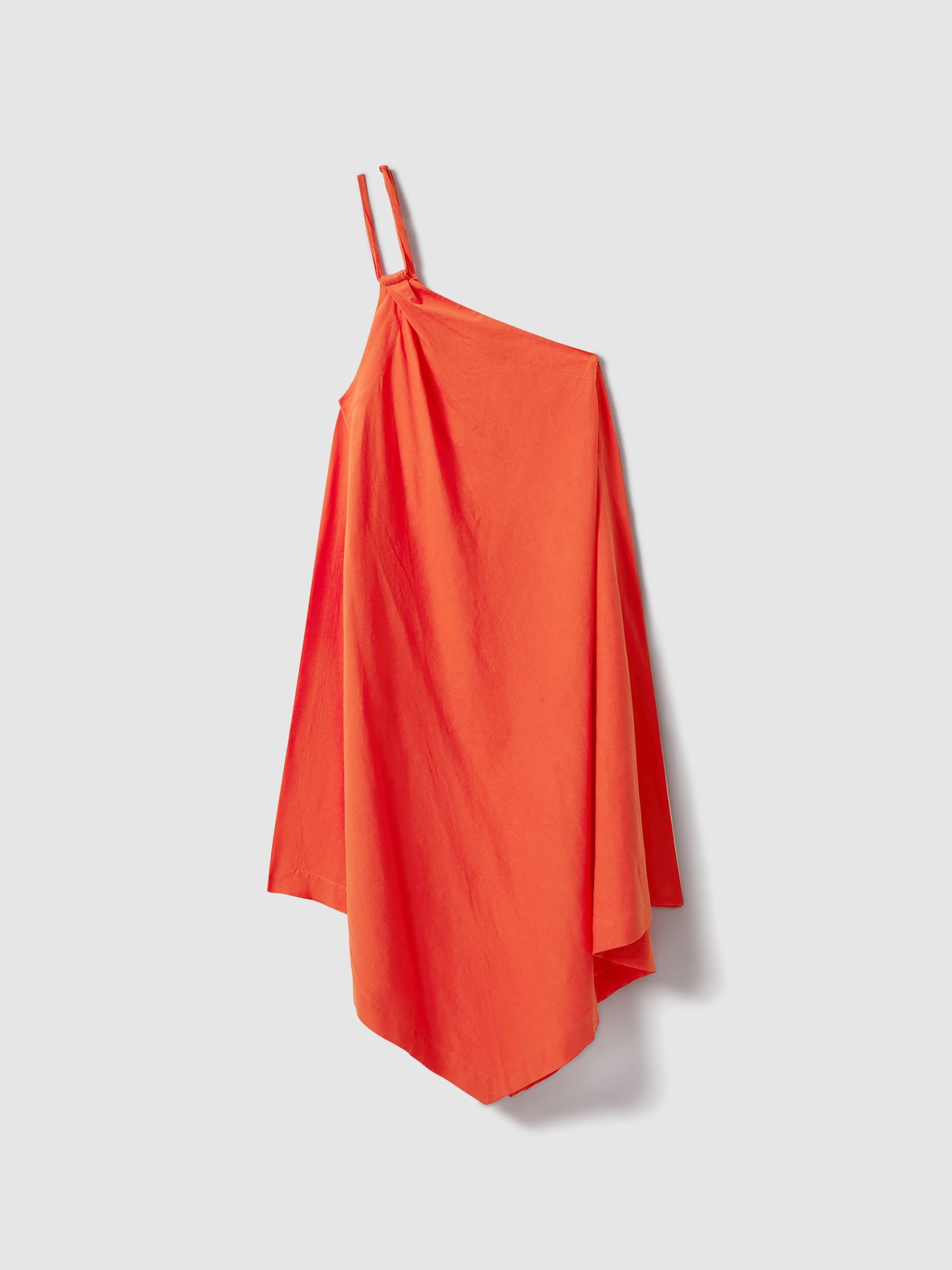 One Shoulder Draped Midi Dress in Orange - Image 2 of 4