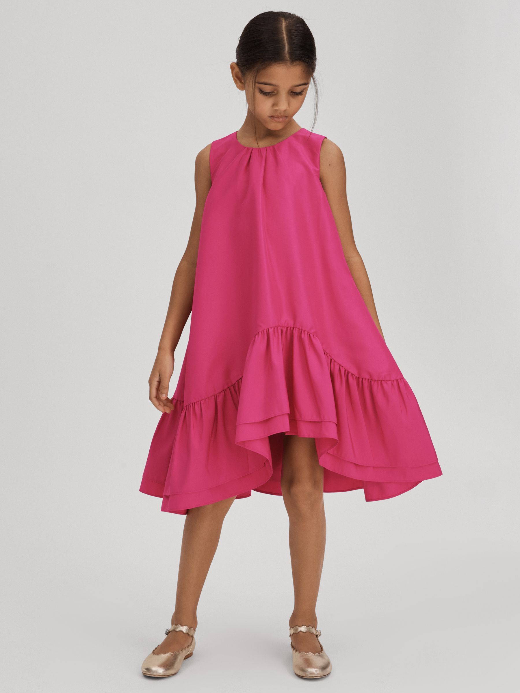 9-13 yrs Layered High-Low Dress in Bright Pink - Image 3 of 7