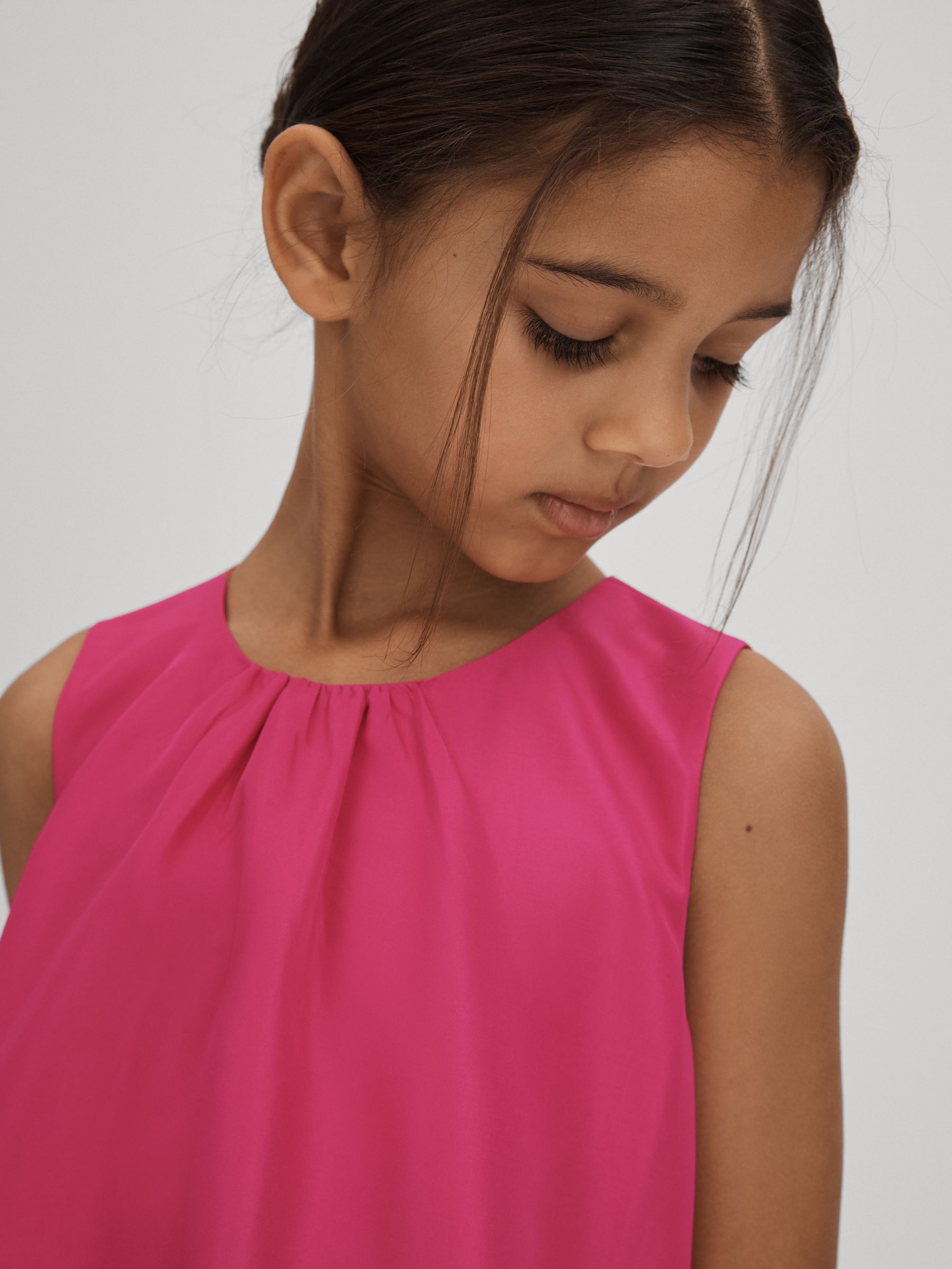 9-13 yrs Layered High-Low Dress in Bright Pink - Image 4 of 7