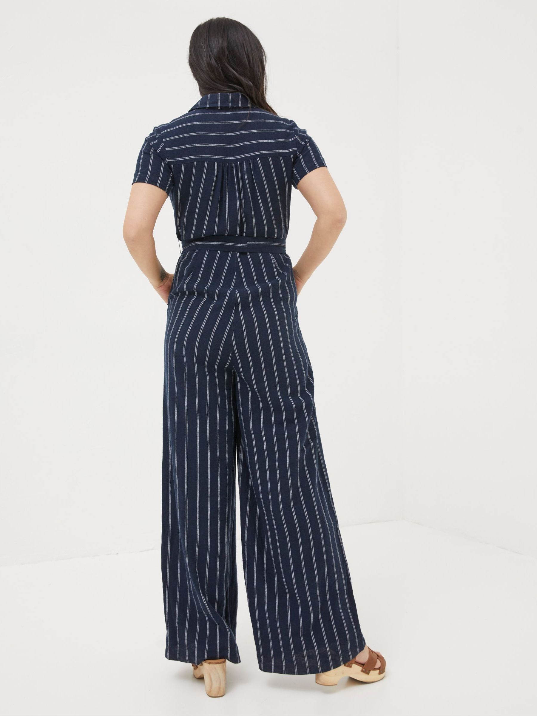 Blue Acre Stripe Linen Blend Jumpsuit - Image 3 of 6