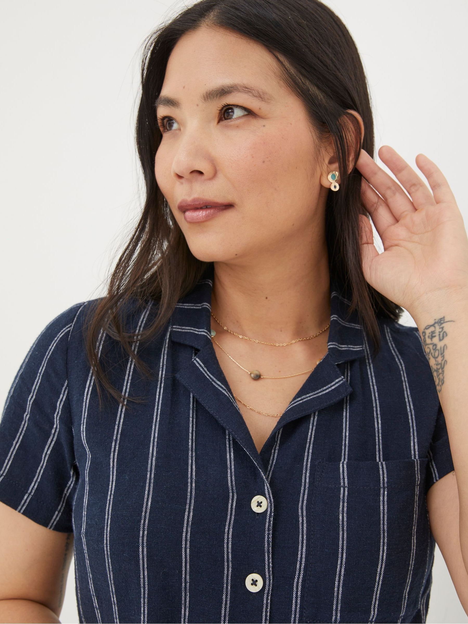 Blue Acre Stripe Linen Blend Jumpsuit - Image 5 of 6