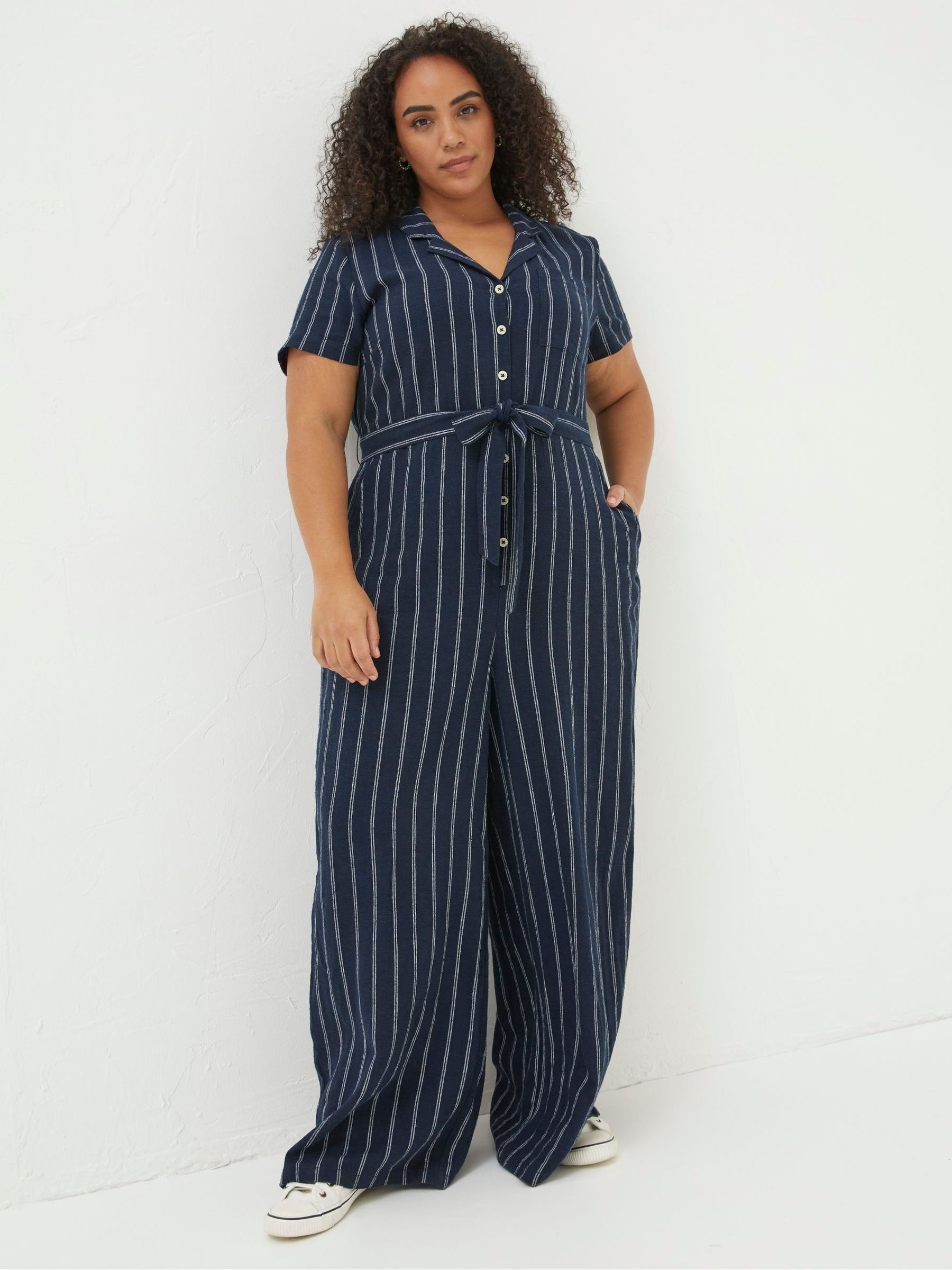 Blue Acre Stripe Linen Blend Jumpsuit - Image 5 of 5