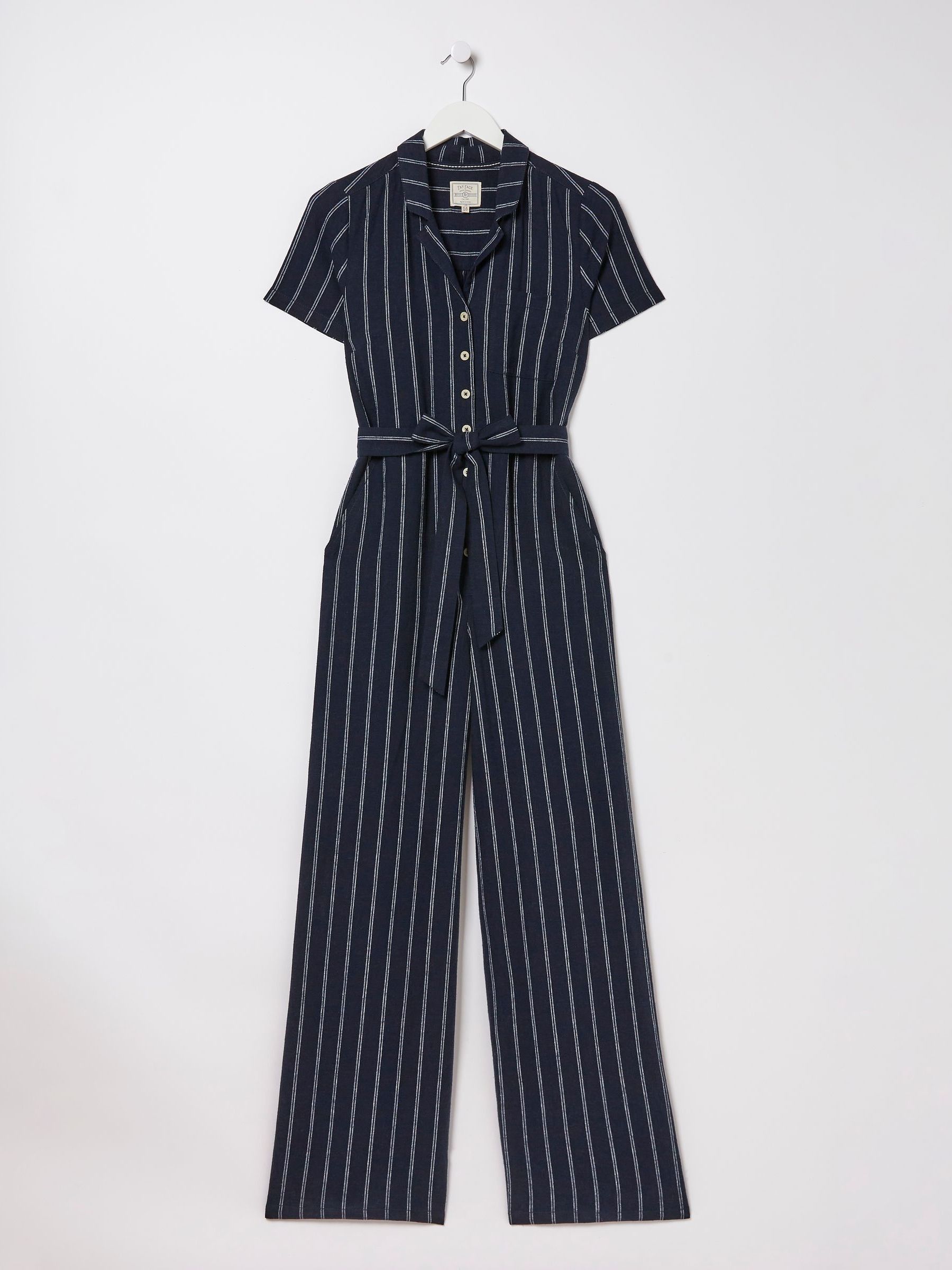 Blue Acre Stripe Linen Blend Jumpsuit - Image 6 of 6
