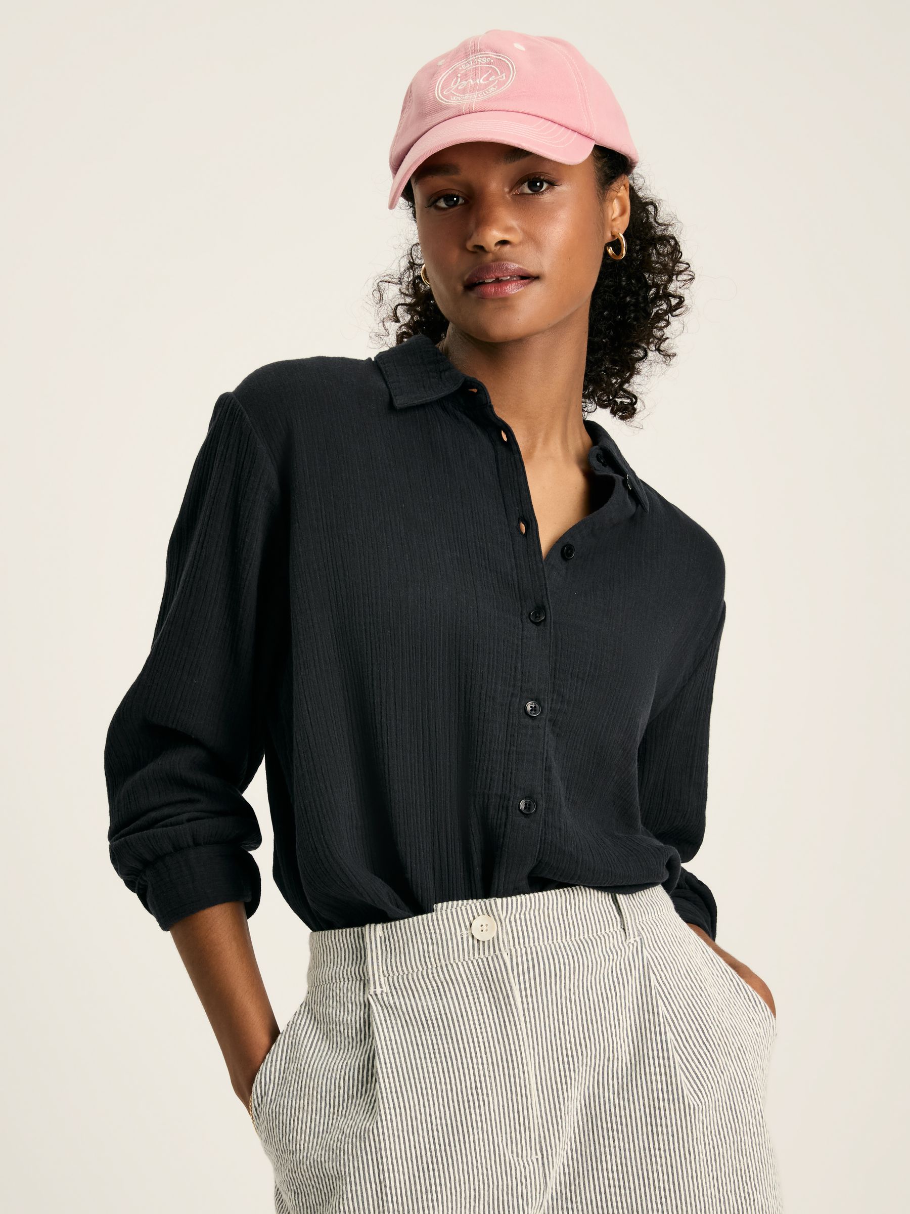 Nell Navy Button Through Cotton Shirt - Image 1 of 7