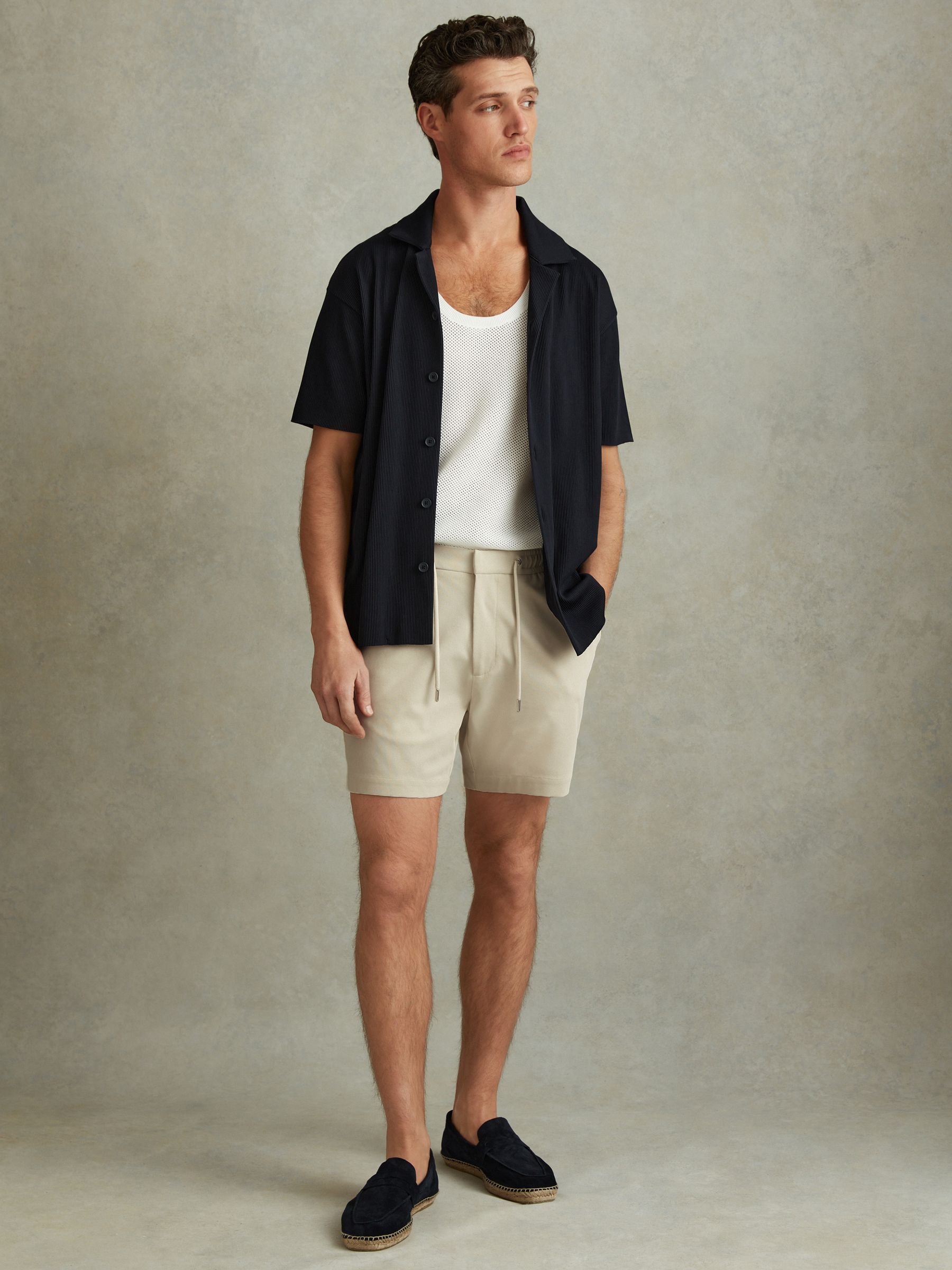 Textured Drawstring Shorts in Stone - Image 1 of 5