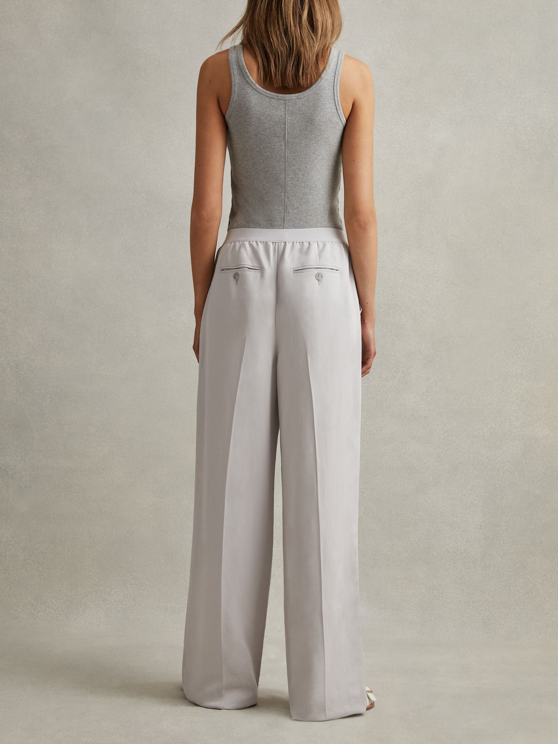 Petite Lyocell-Linen Wide Leg Trousers in Light Blue - Image 5 of 7
