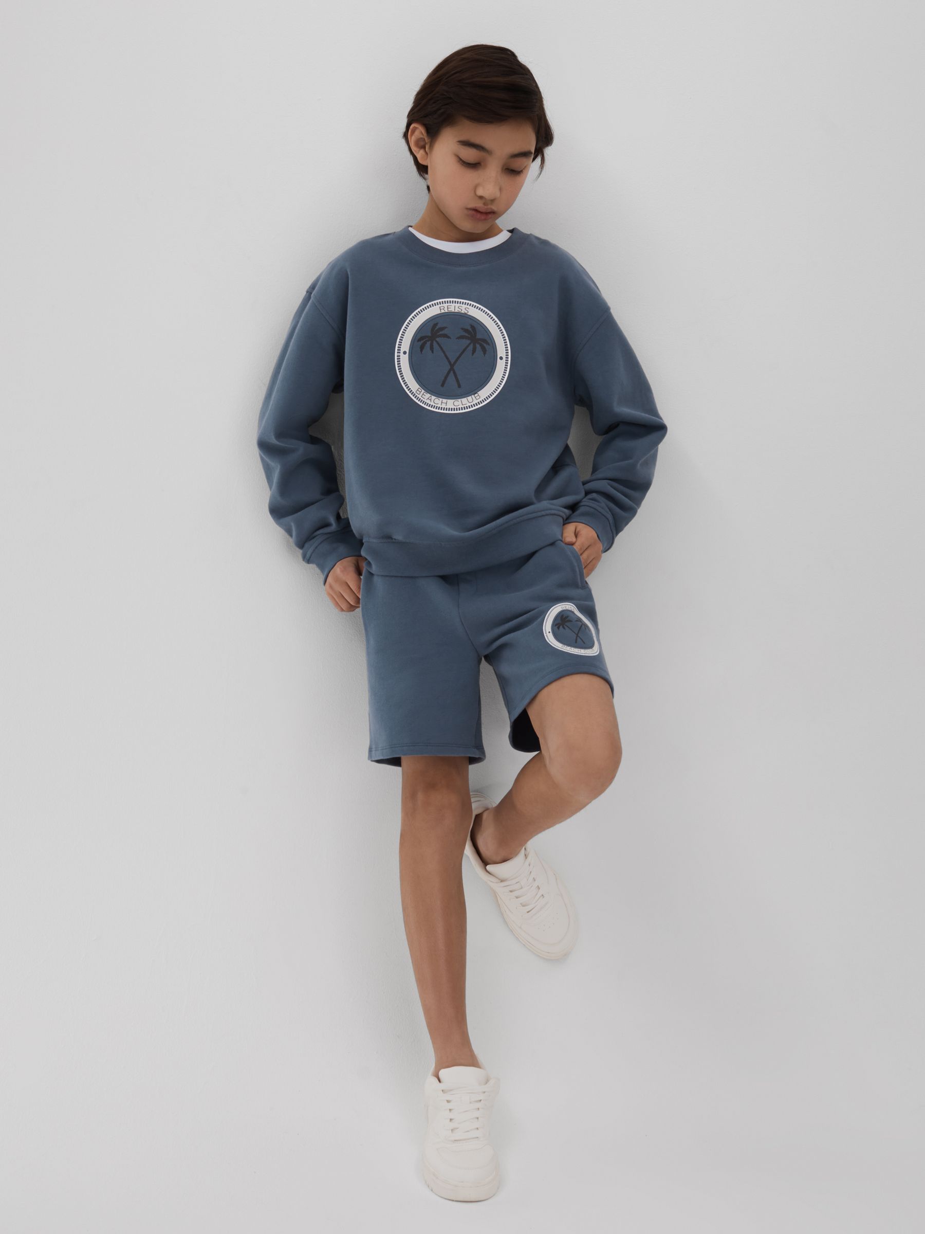 Junior Cotton Motif Sweat Shorts in Airforce Blue - Image 1 of 4