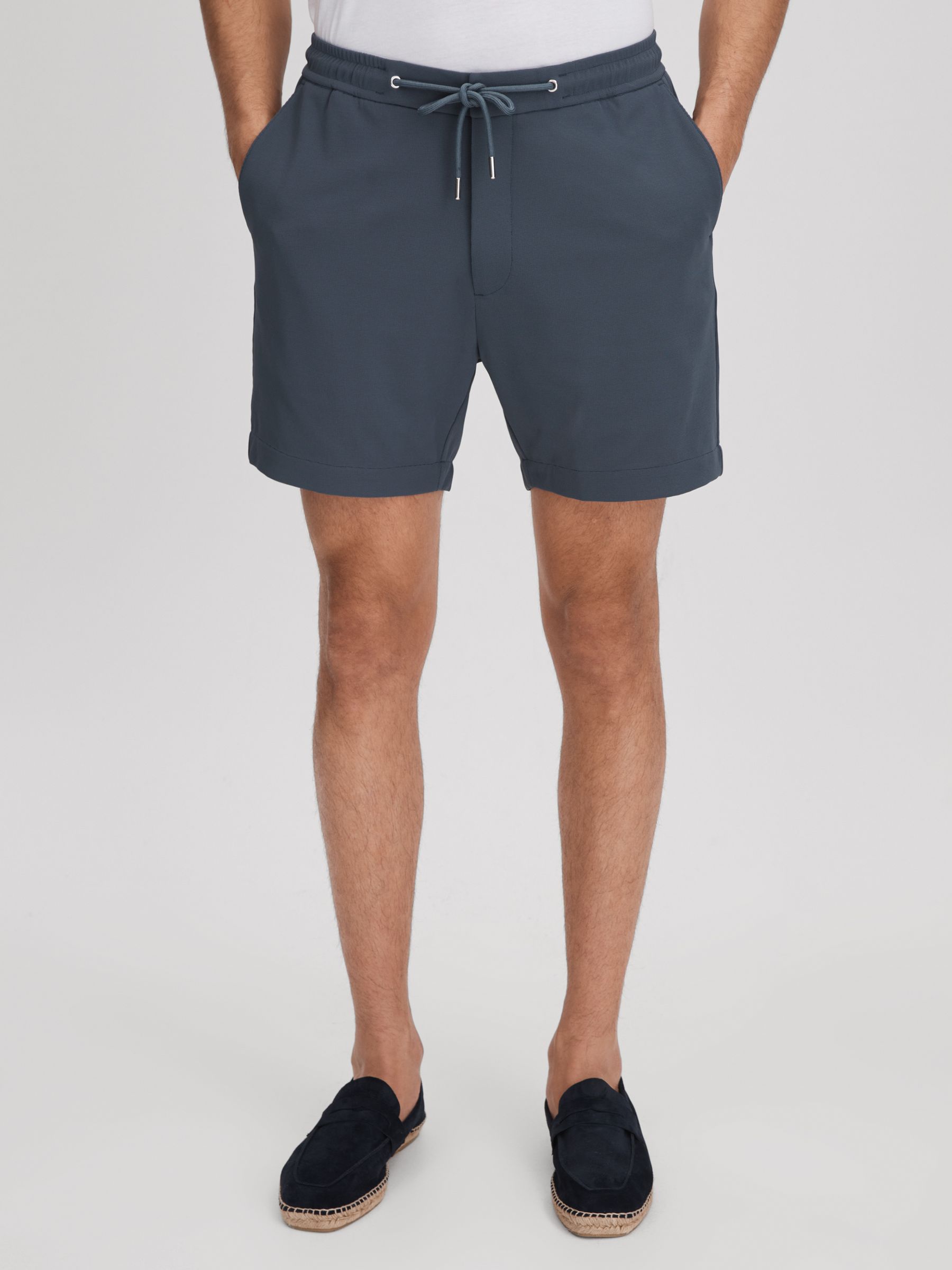 Textured Drawstring Shorts in Airforce Blue - Image 1 of 6