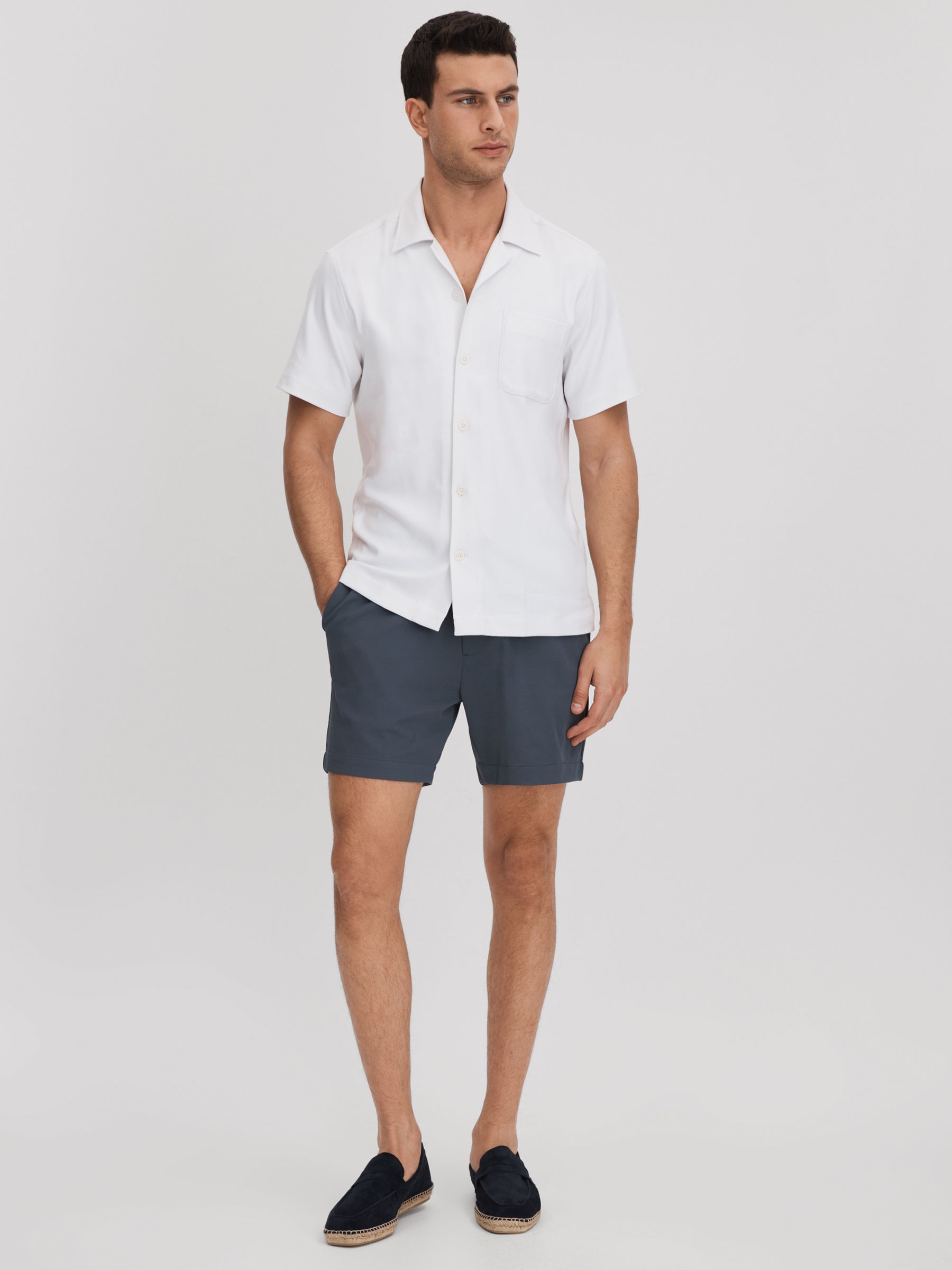 Textured Drawstring Shorts in Airforce Blue - Image 3 of 6
