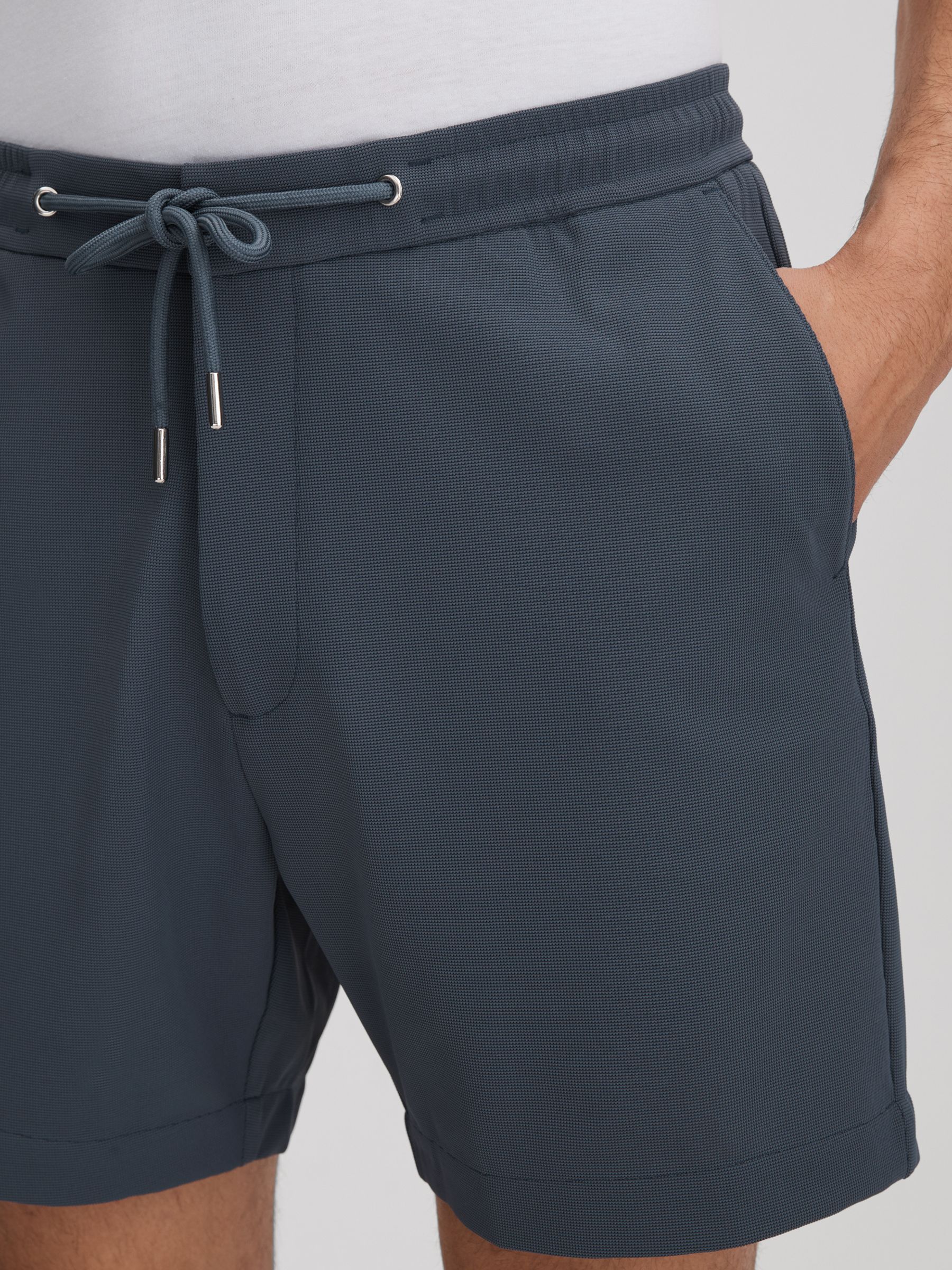 Textured Drawstring Shorts in Airforce Blue - Image 4 of 6