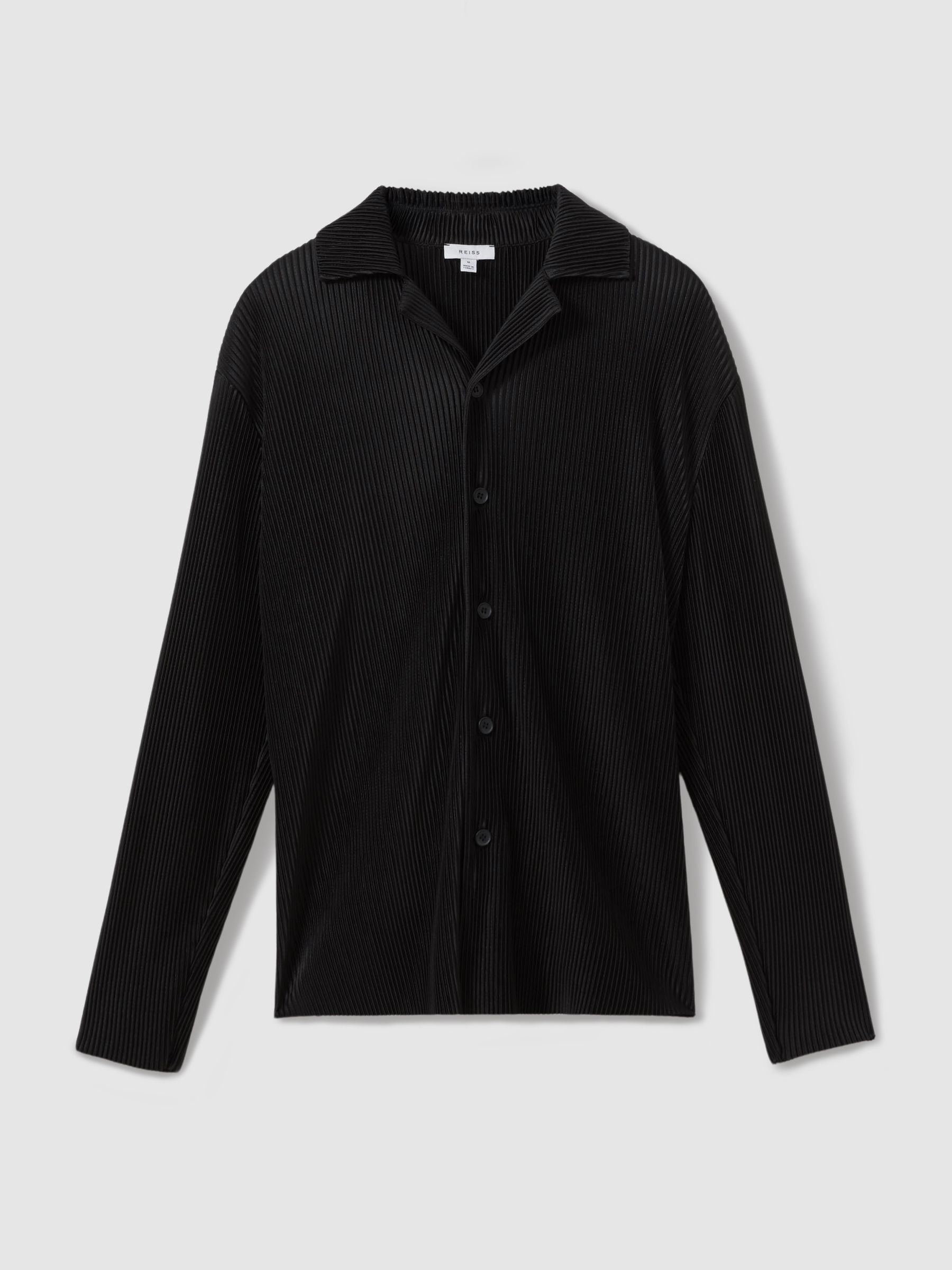Plisse Cuban Collar Shirt in Black - Image 2 of 5