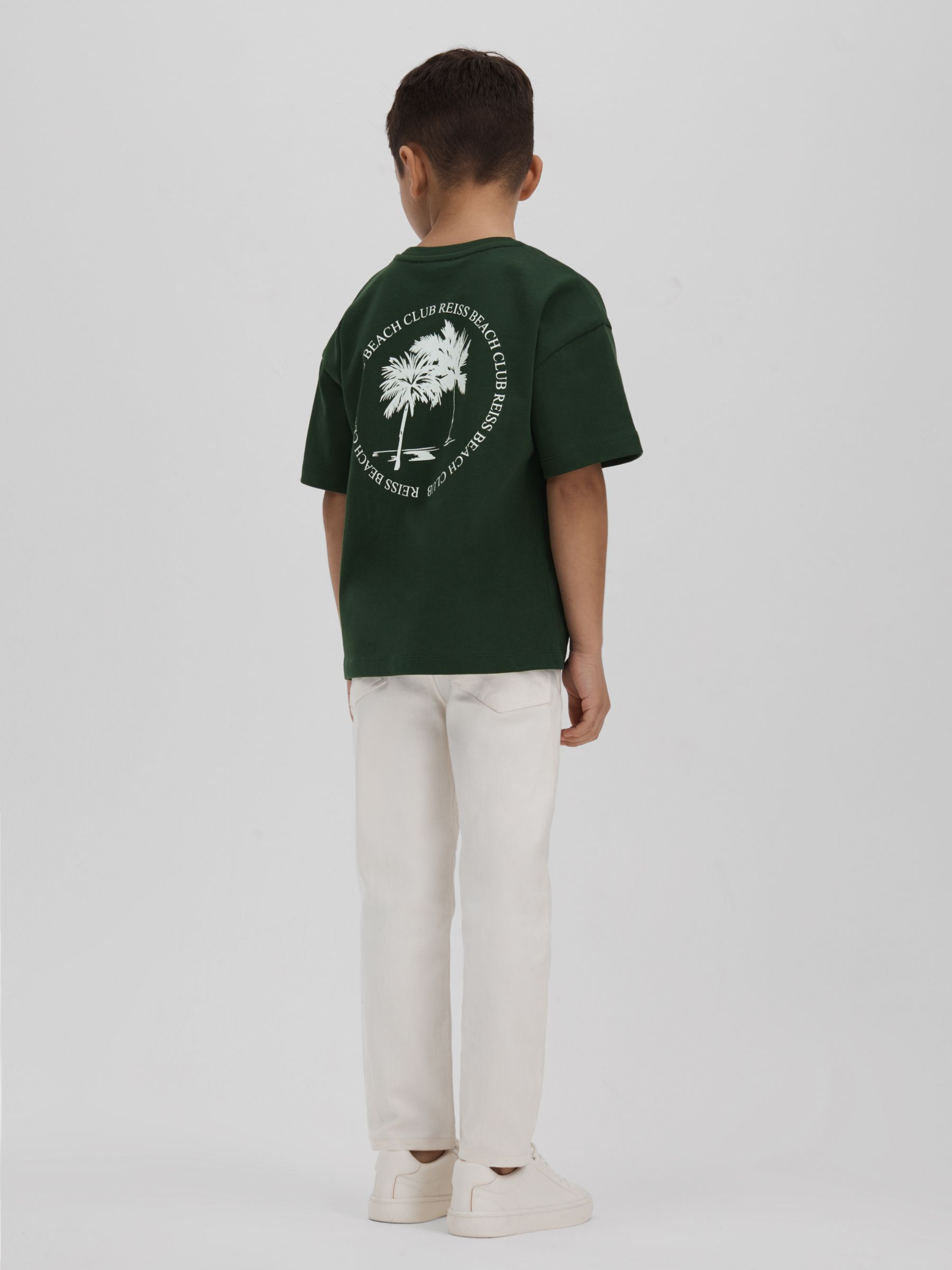 Cotton Crew Neck Motif T-Shirt in Dark Green - Image 1 of 4