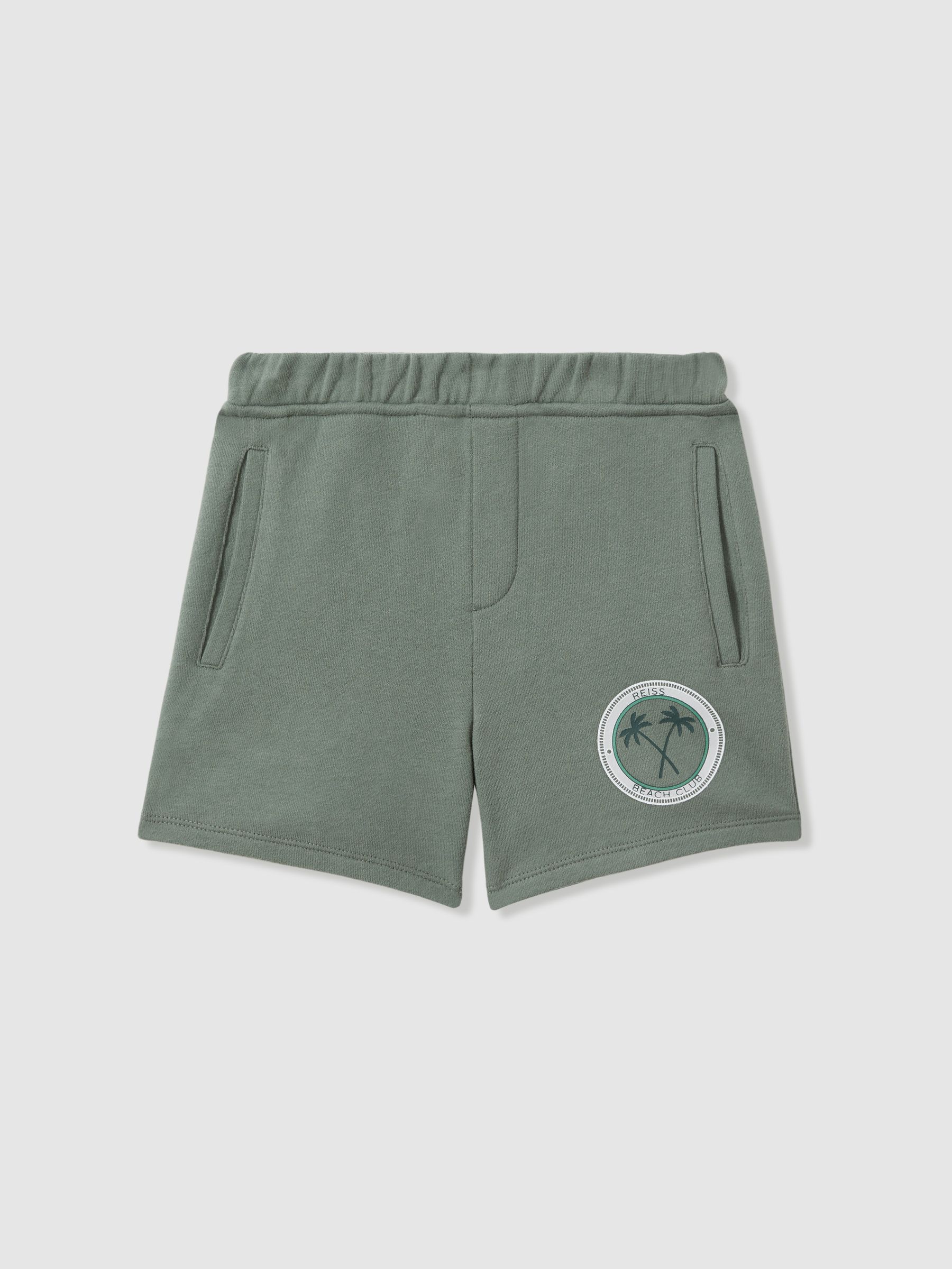 3-9 yrs Cotton Motif Sweat Shorts in Dark Sage - Image 1 of 3