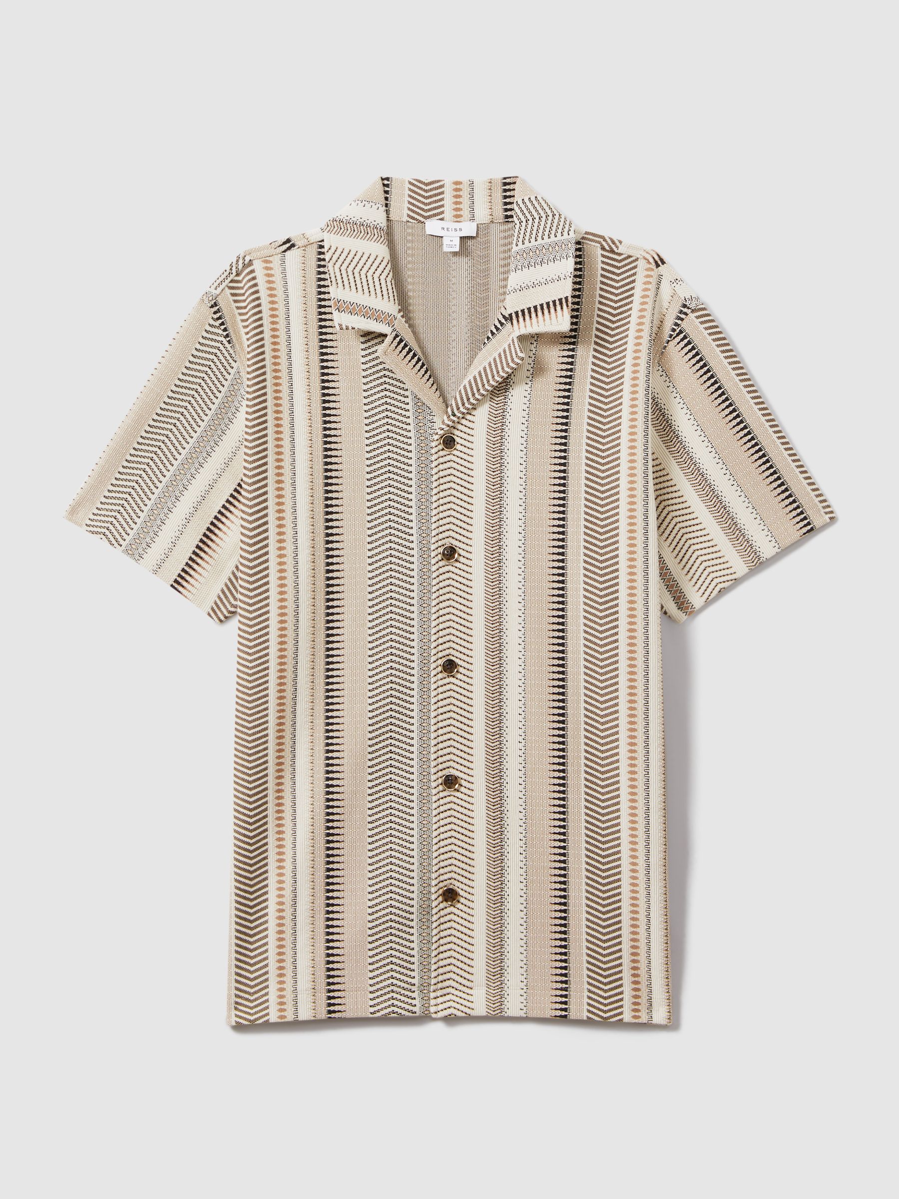 Jacquard Aztec Cuban Collar Shirt in Ecru Multi - Image 2 of 6