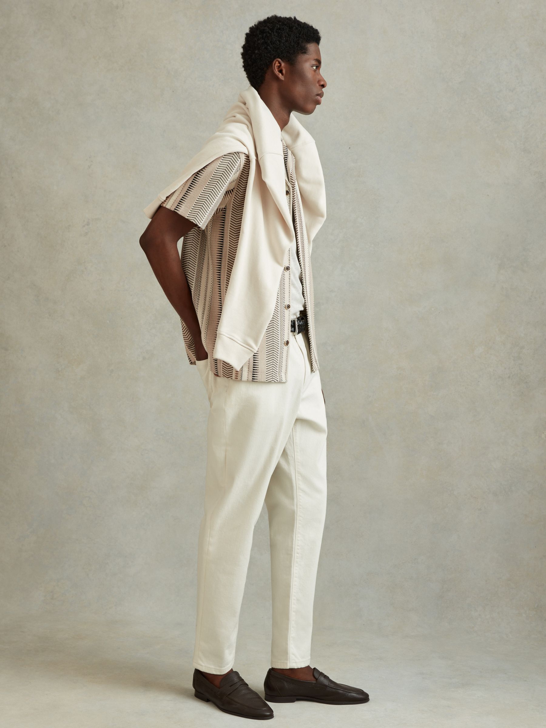 Jacquard Aztec Cuban Collar Shirt in Ecru Multi - Image 3 of 6