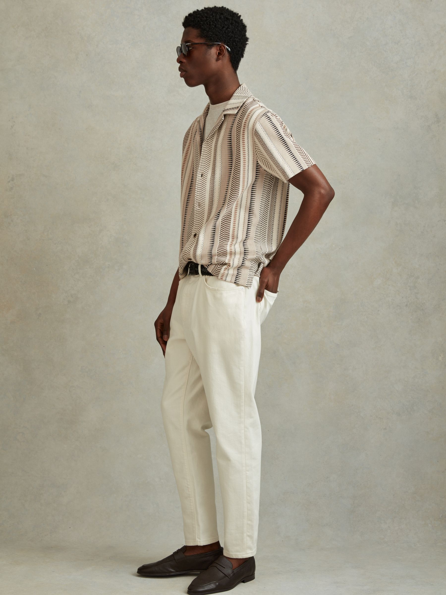 Jacquard Aztec Cuban Collar Shirt in Ecru Multi - Image 5 of 6