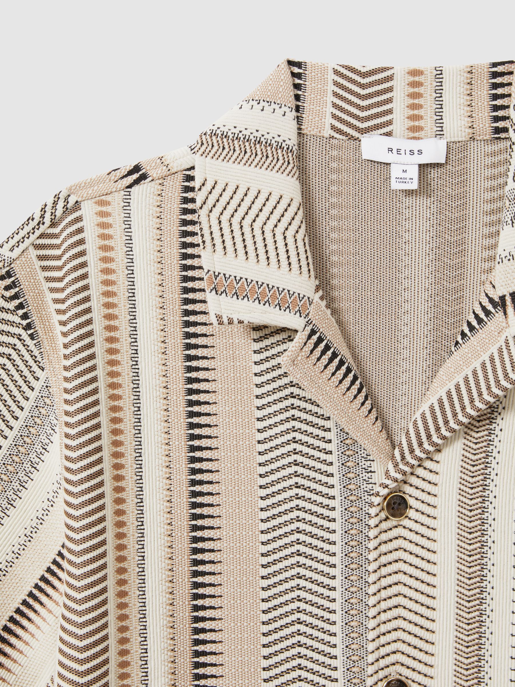 Jacquard Aztec Cuban Collar Shirt in Ecru Multi - Image 6 of 6
