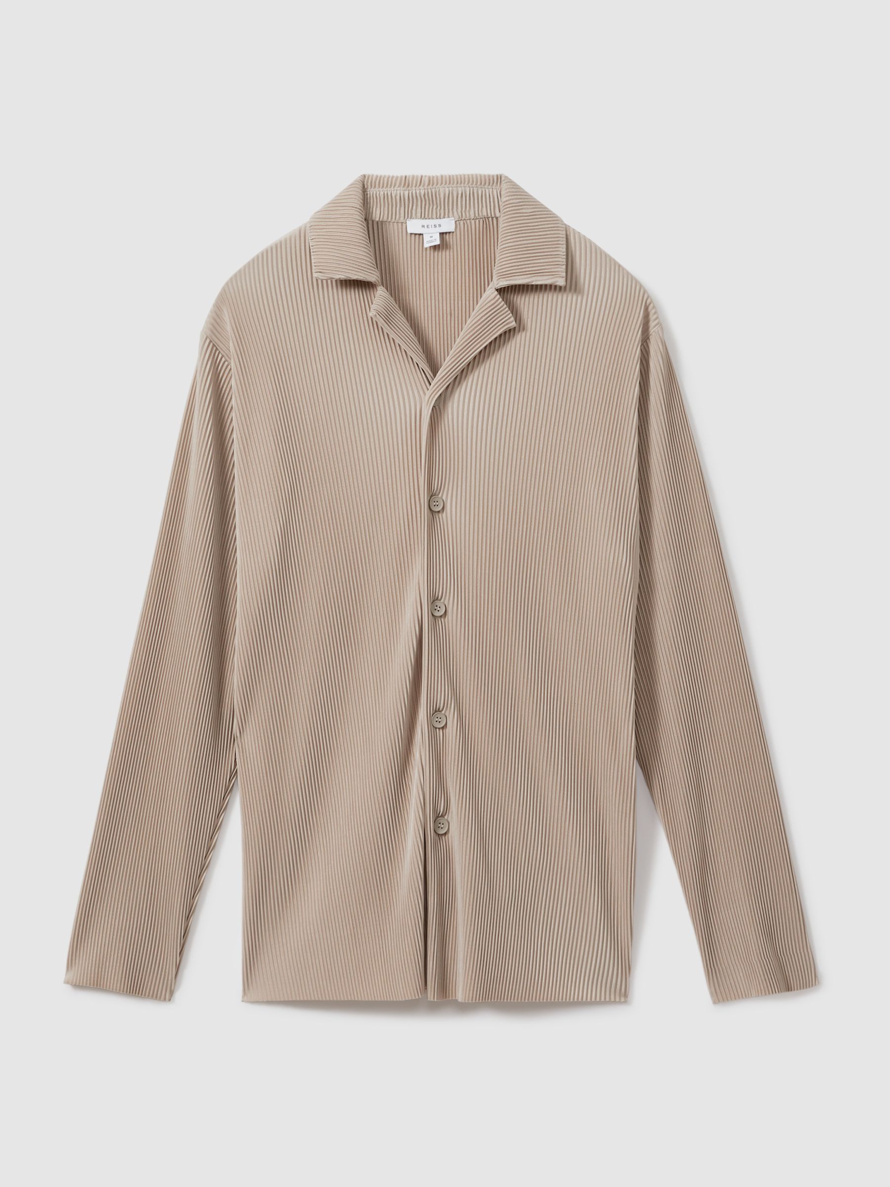 Plisse Cuban Collar Shirt in Champagne - Image 2 of 5