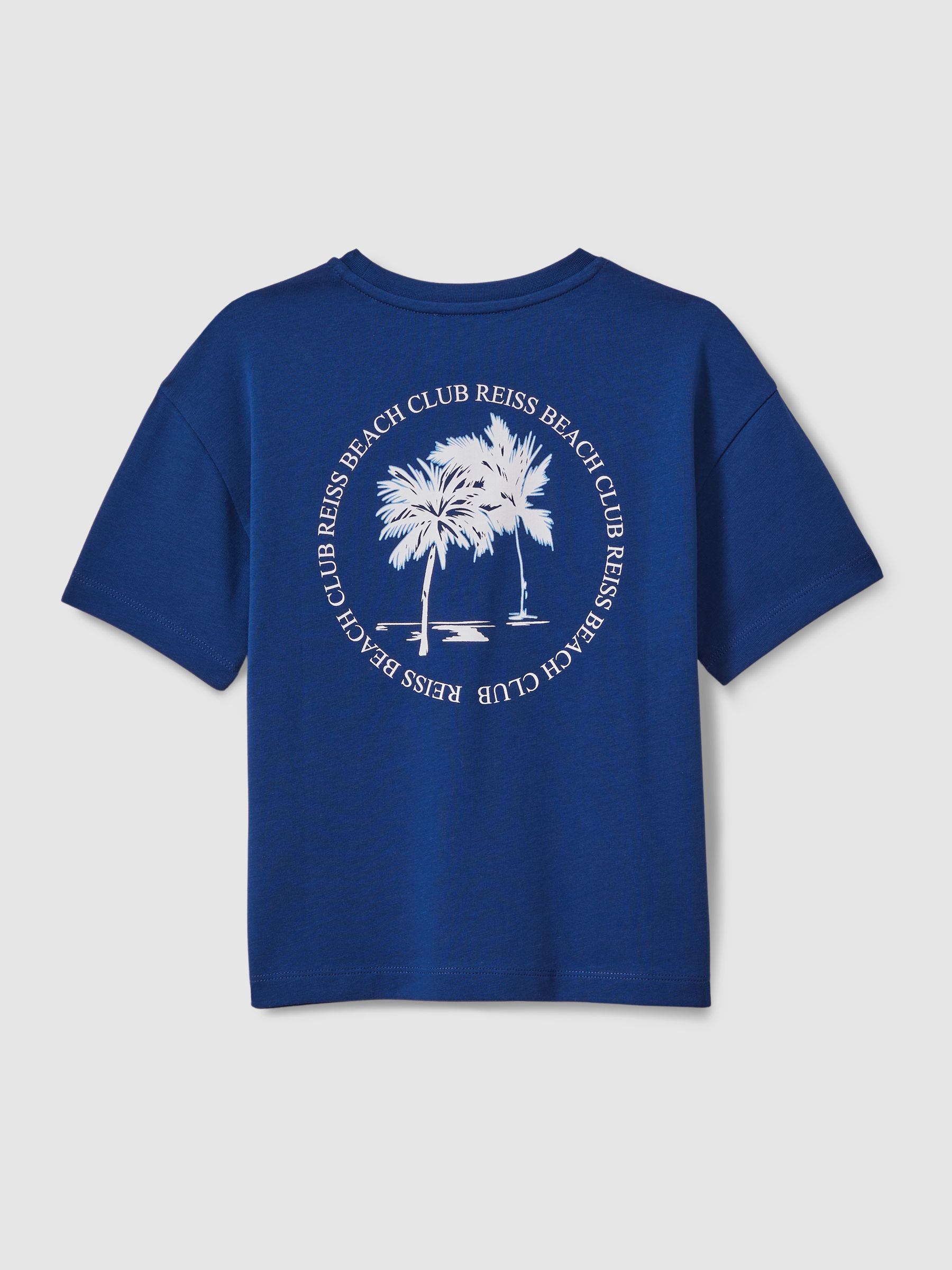 Cotton Crew Neck Motif T-Shirt in Lapis Blue - Image 2 of 3
