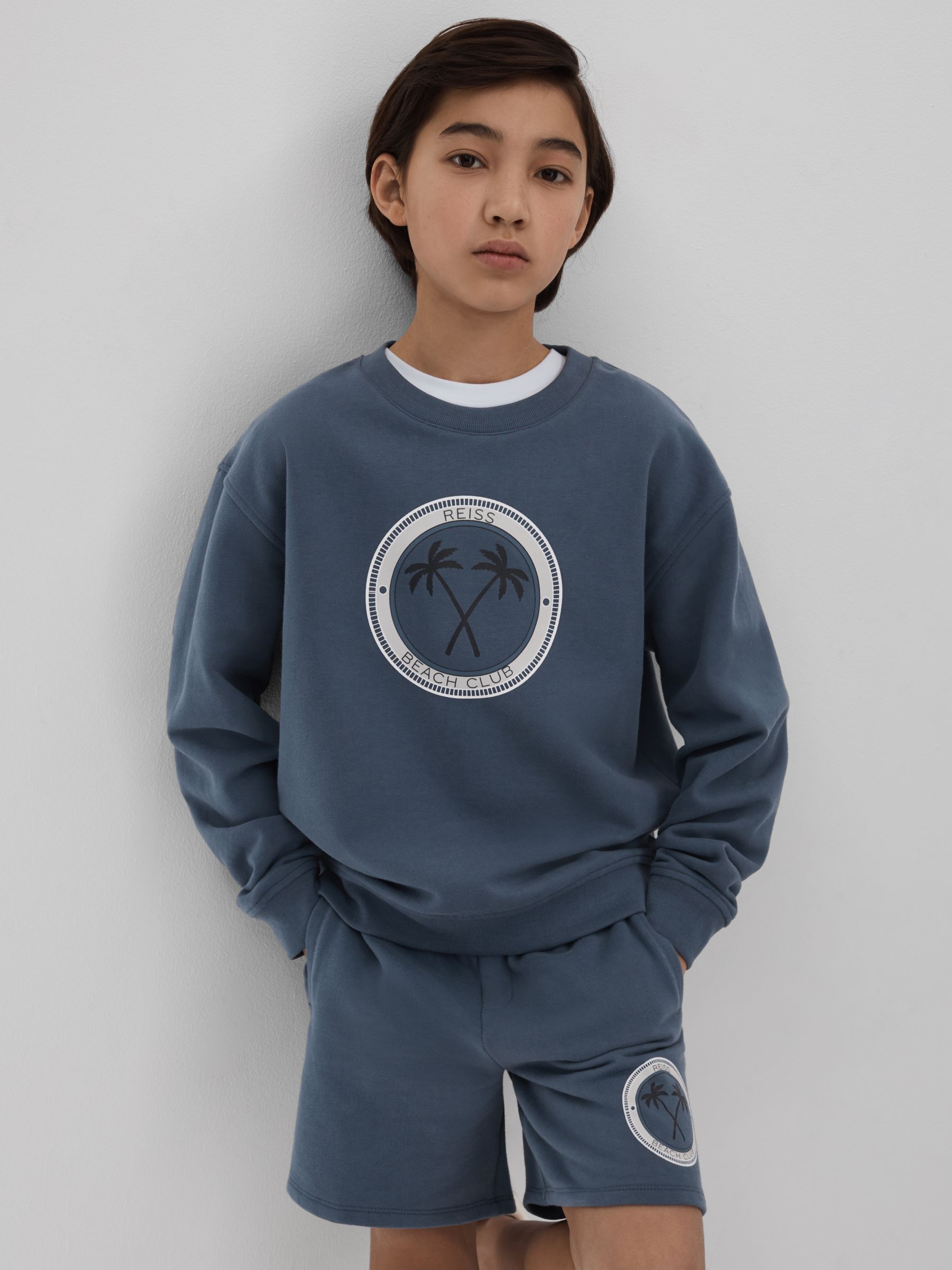 3-9 yrs Cotton Motif Crew Neck Sweatshirt in Airforce Blue - Image 1 of 4
