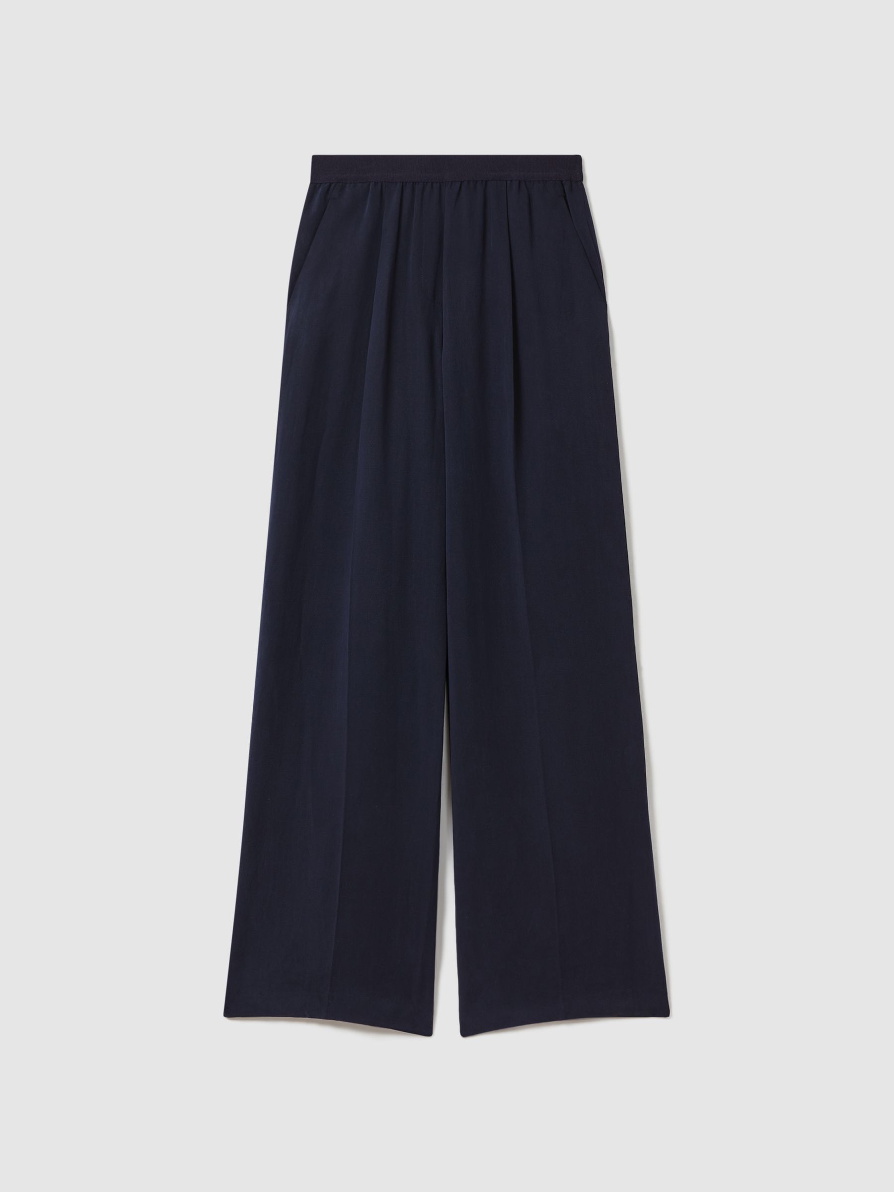 Lyocell-Linen Wide Leg Trousers in Navy - Image 2 of 6