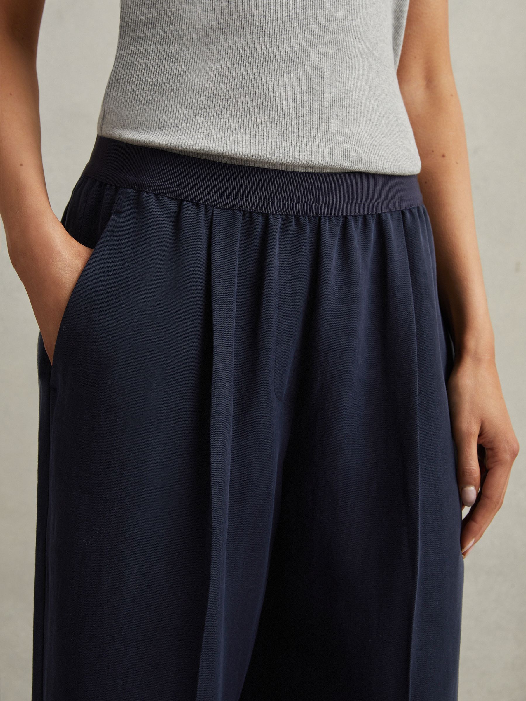 Lyocell-Linen Wide Leg Trousers in Navy - Image 3 of 6