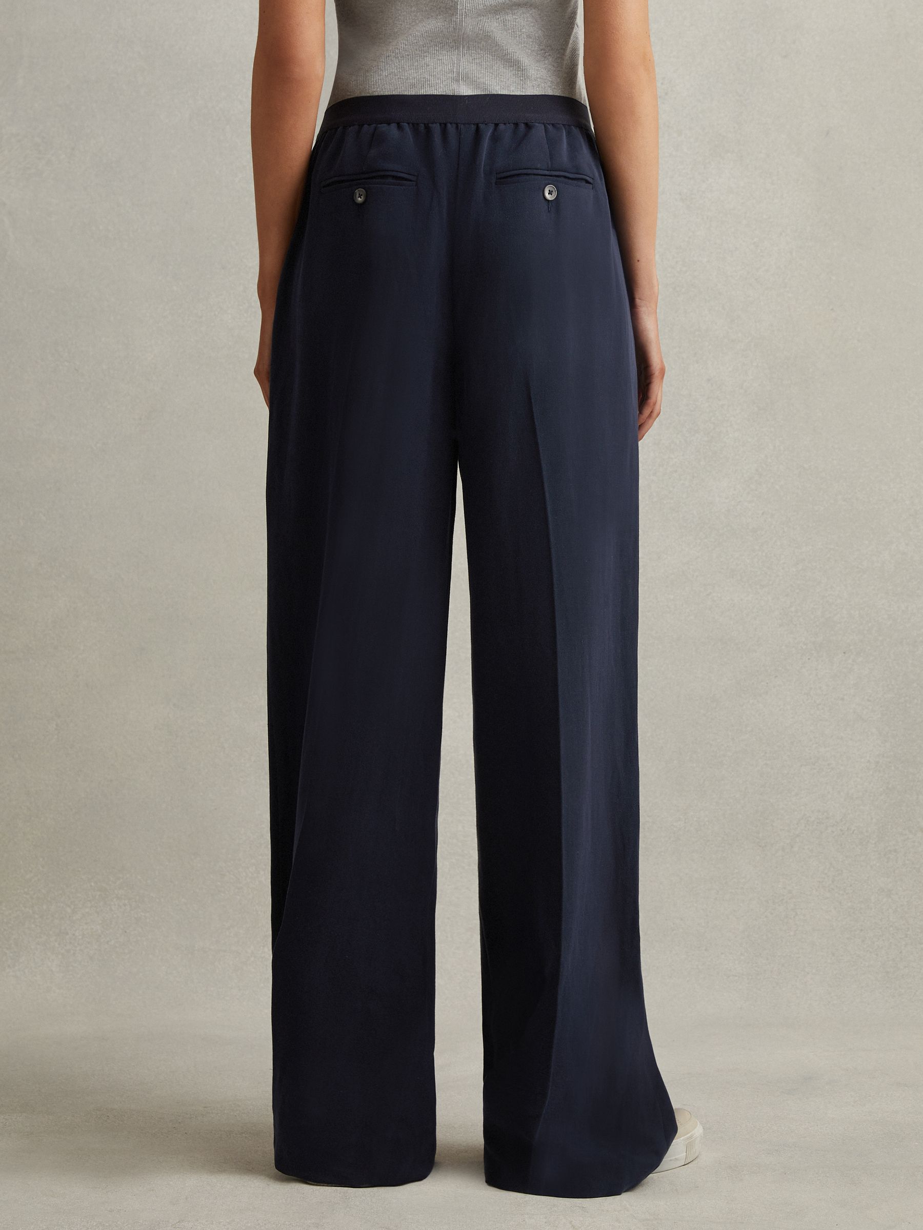 Lyocell-Linen Wide Leg Trousers in Navy - Image 5 of 6